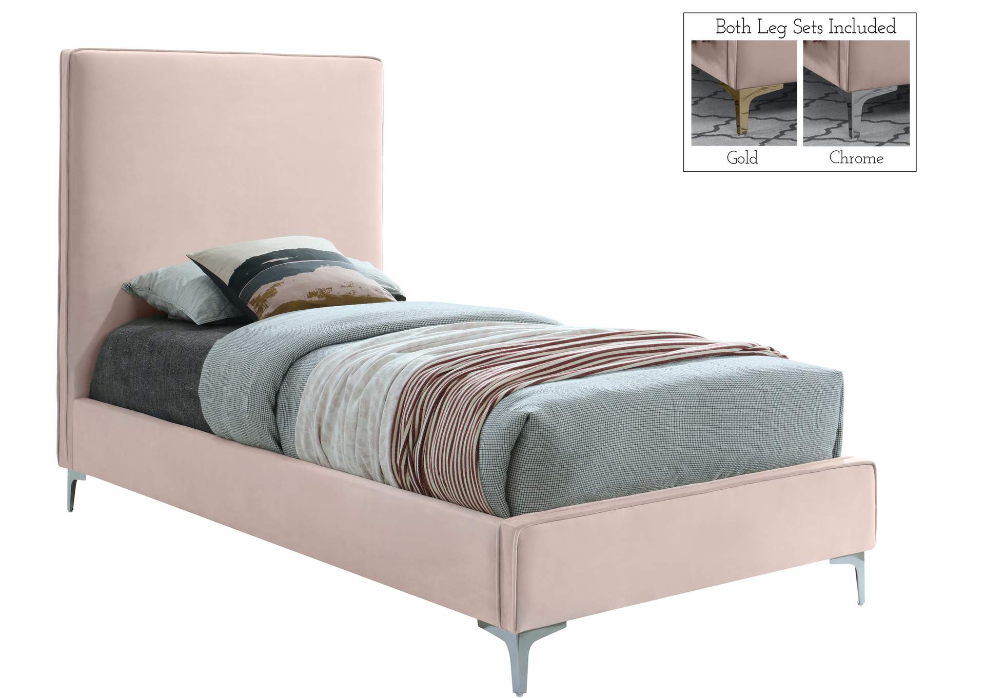 Geri Pink Velvet Twin Bed,Meridian Furniture