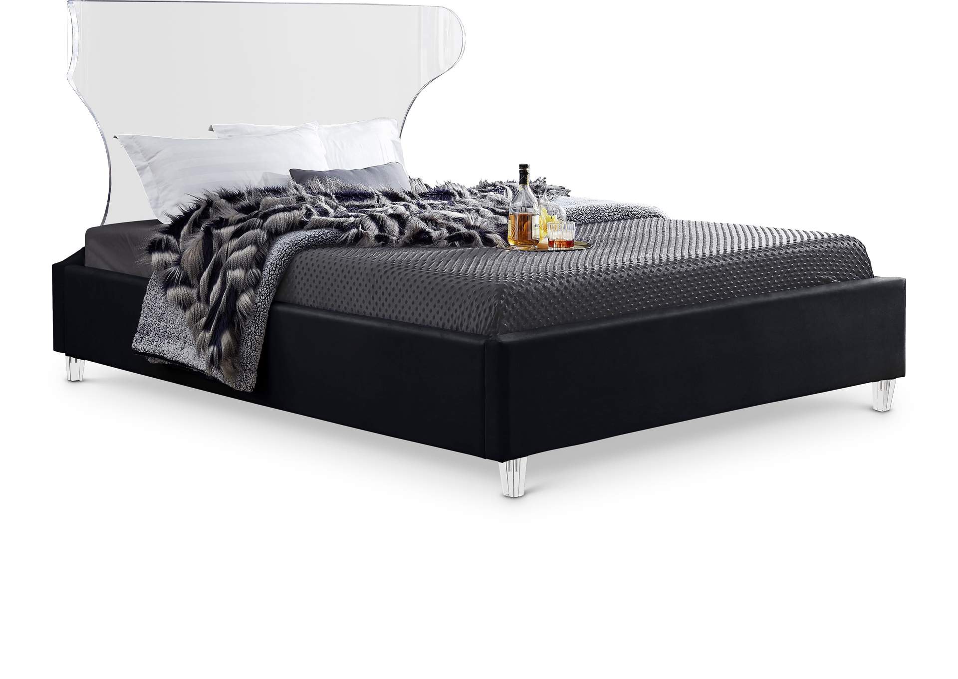 Ghost Black Velvet Full Bed,Meridian Furniture