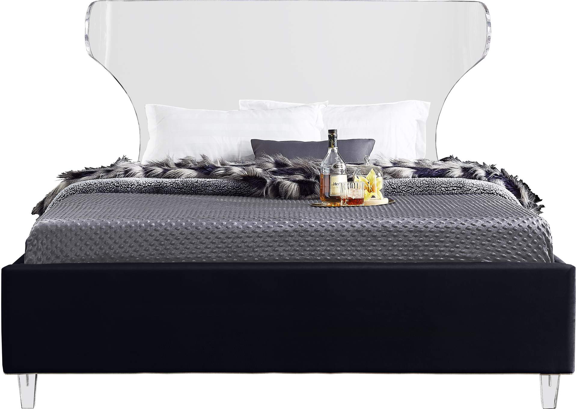 Ghost Black Velvet Full Bed,Meridian Furniture