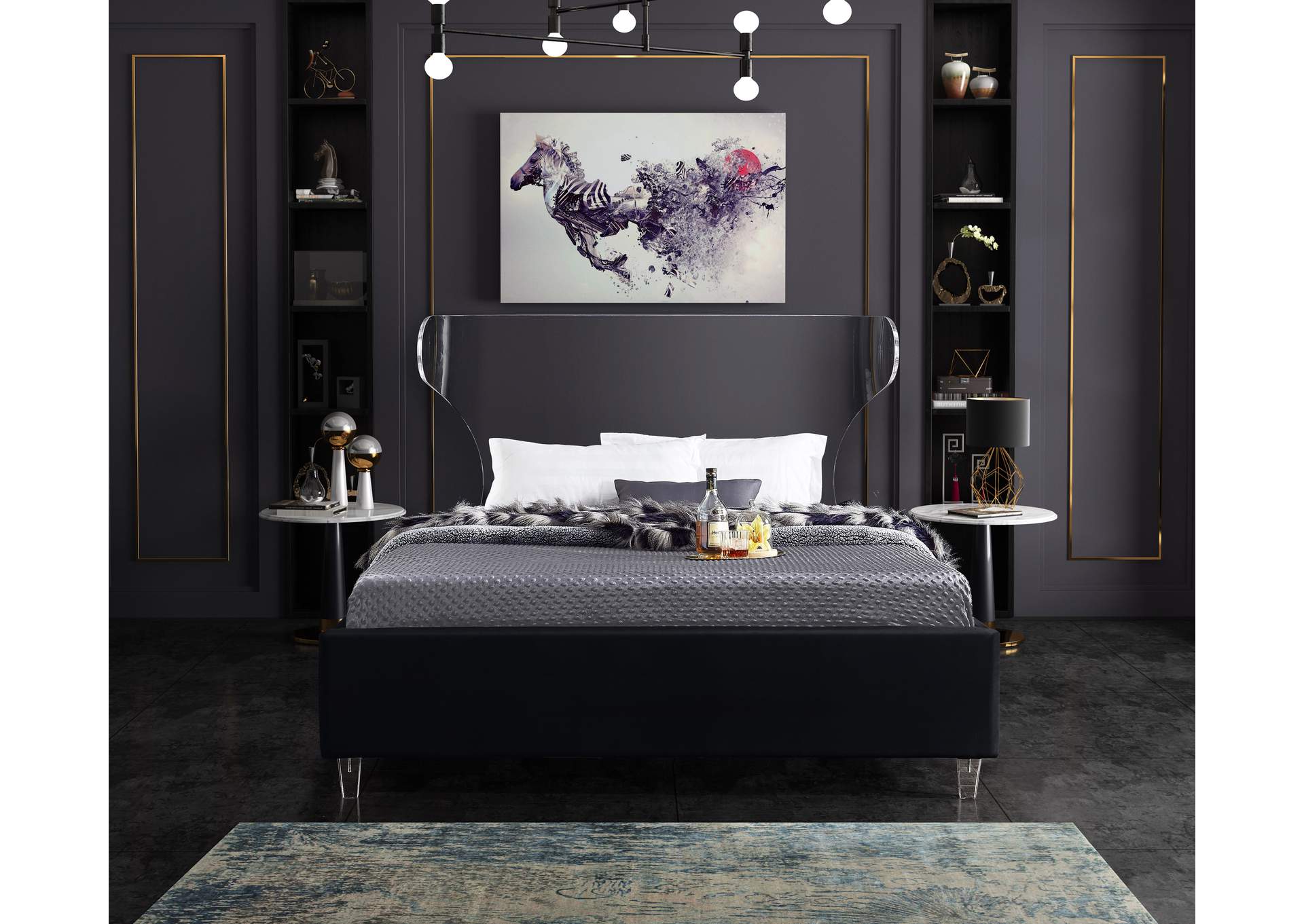 Ghost Black Velvet Full Bed,Meridian Furniture