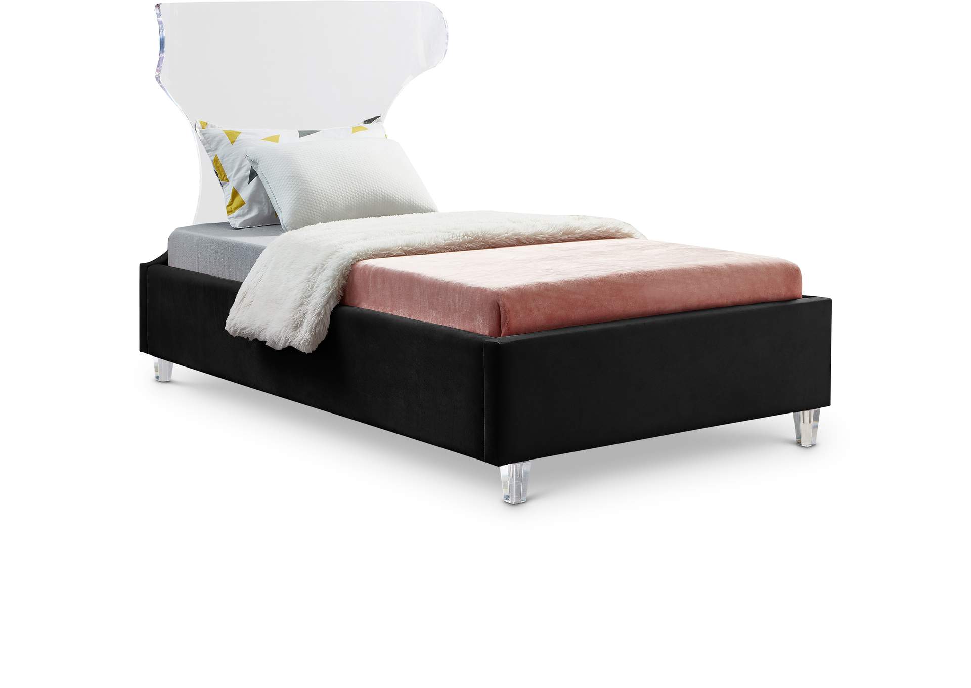 Ghost Black Velvet Twin Bed,Meridian Furniture