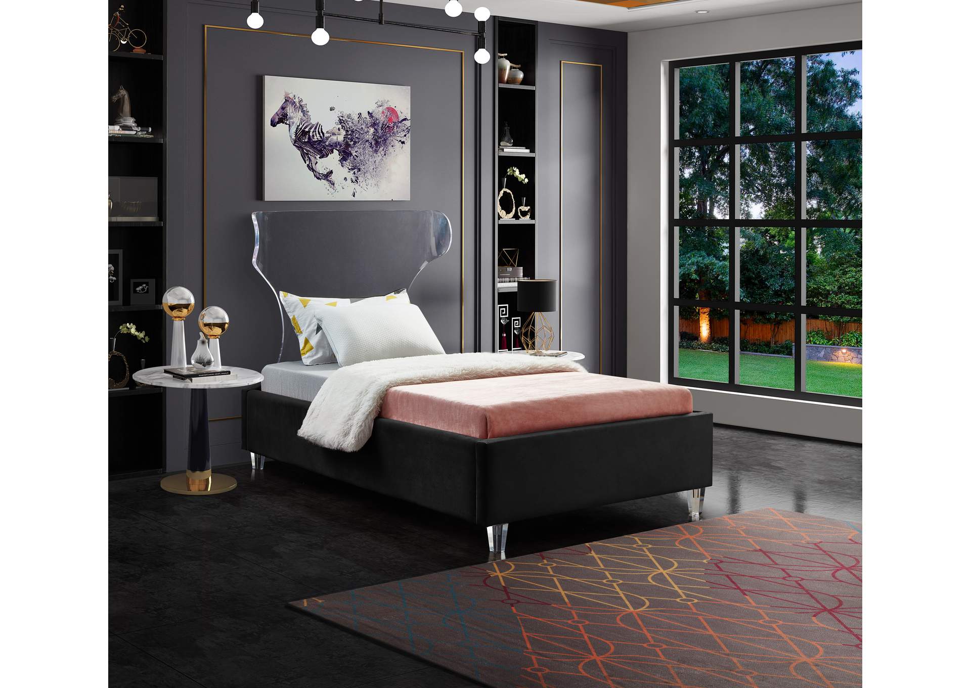 Ghost Black Velvet Twin Bed,Meridian Furniture