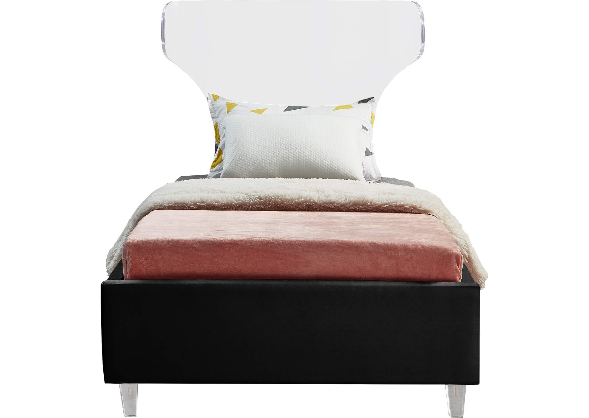 Ghost Black Velvet Twin Bed,Meridian Furniture