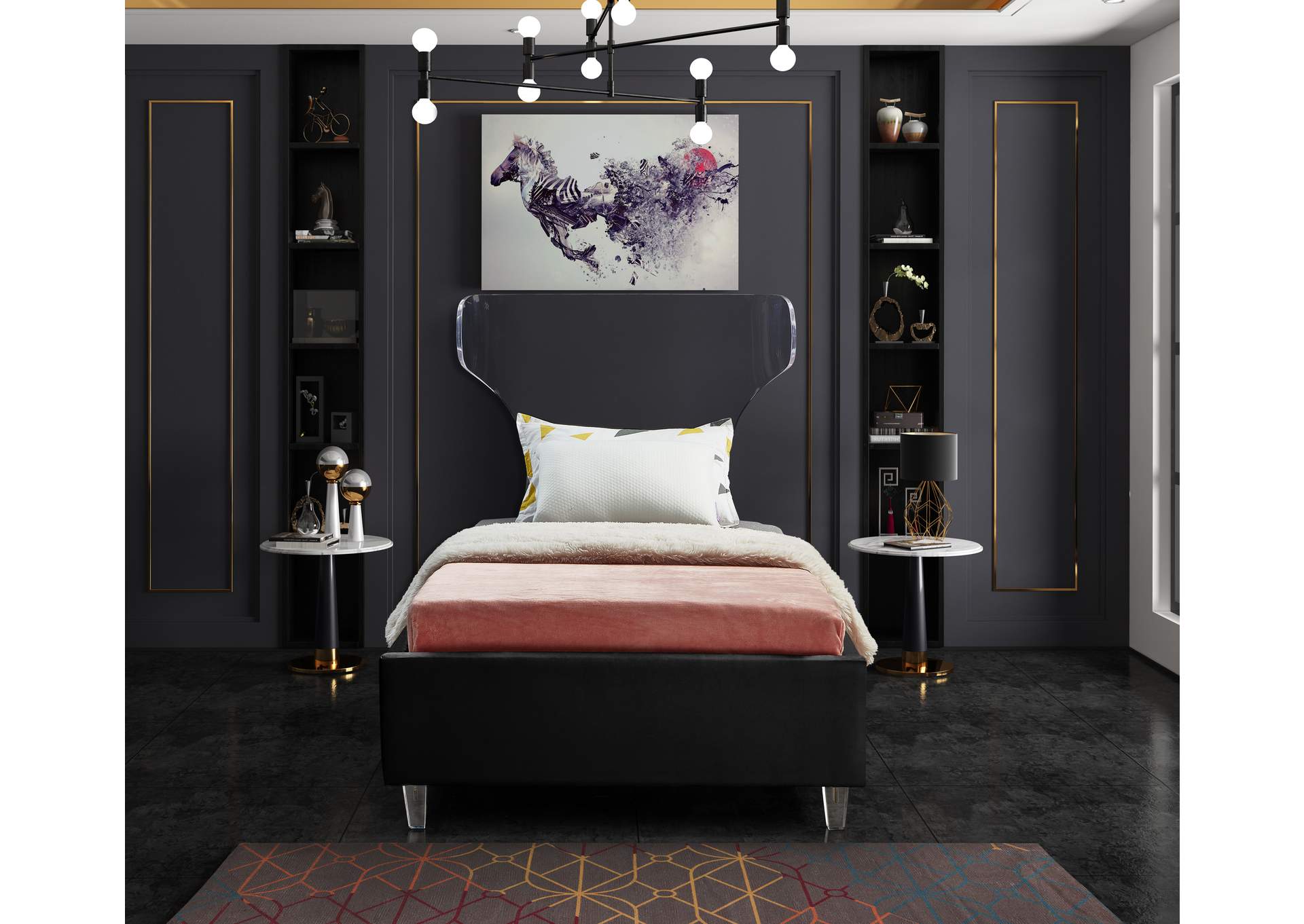 Ghost Black Velvet Twin Bed,Meridian Furniture