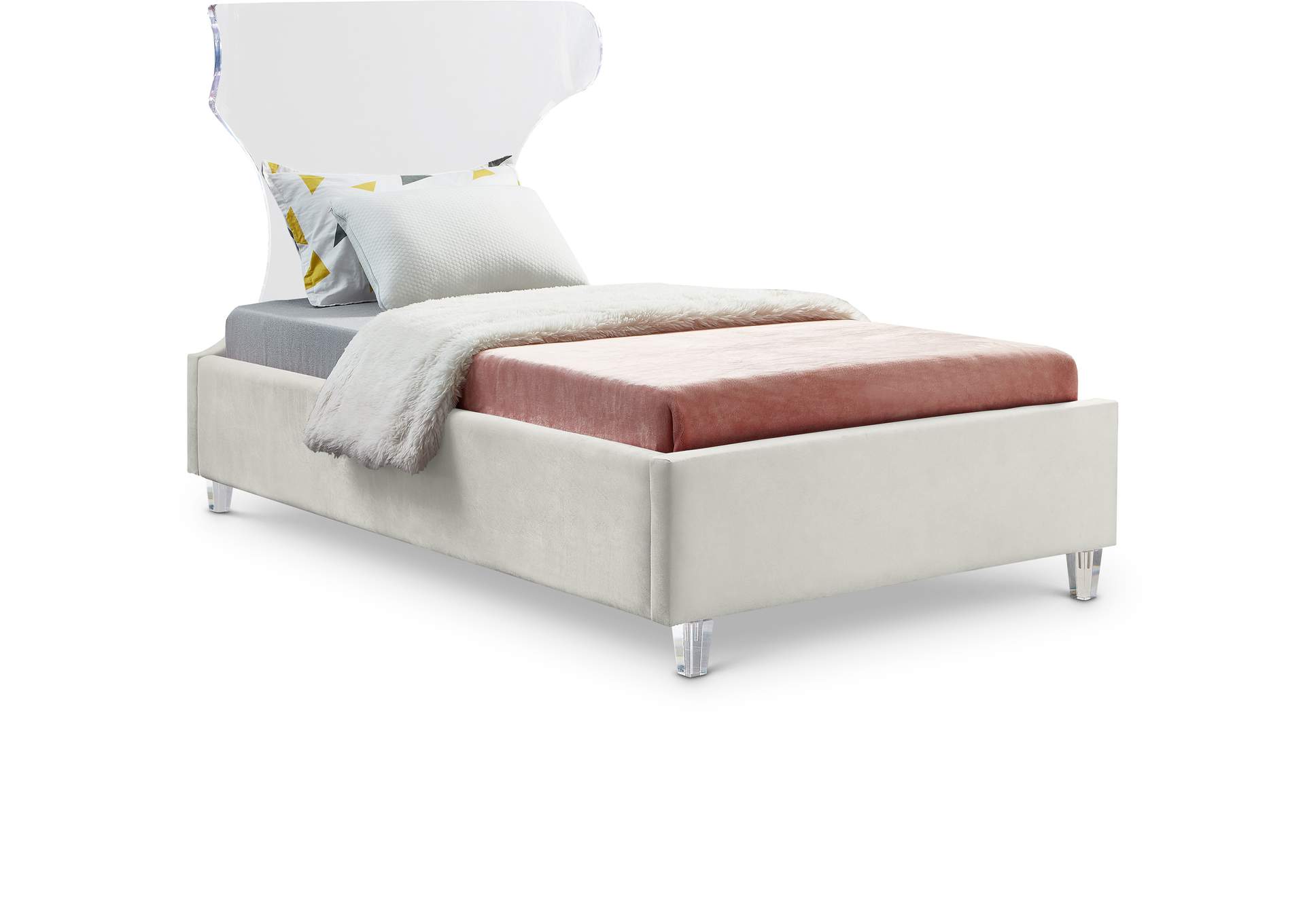 Ghost Cream Velvet Twin Bed,Meridian Furniture