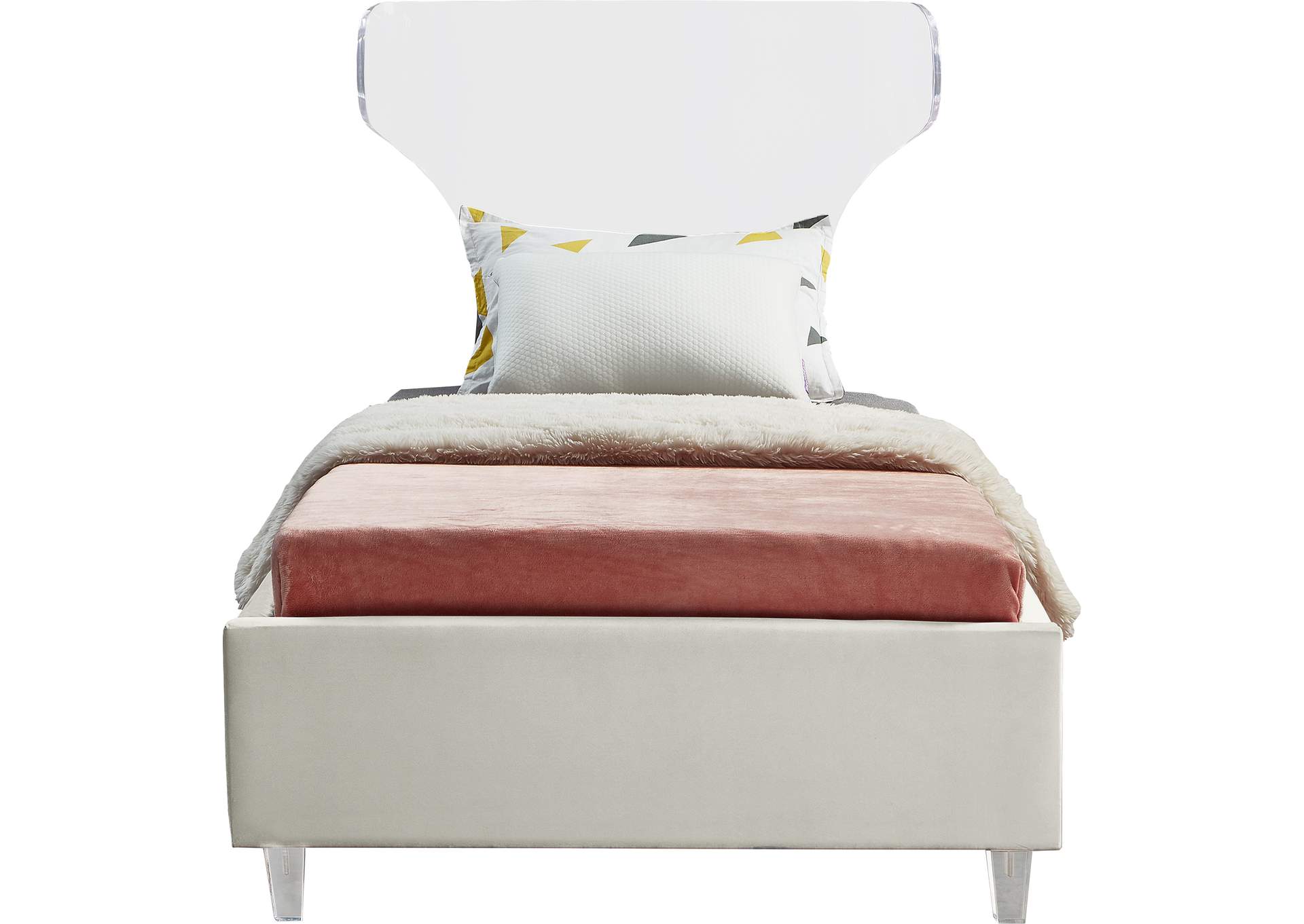 Ghost Cream Velvet Twin Bed,Meridian Furniture