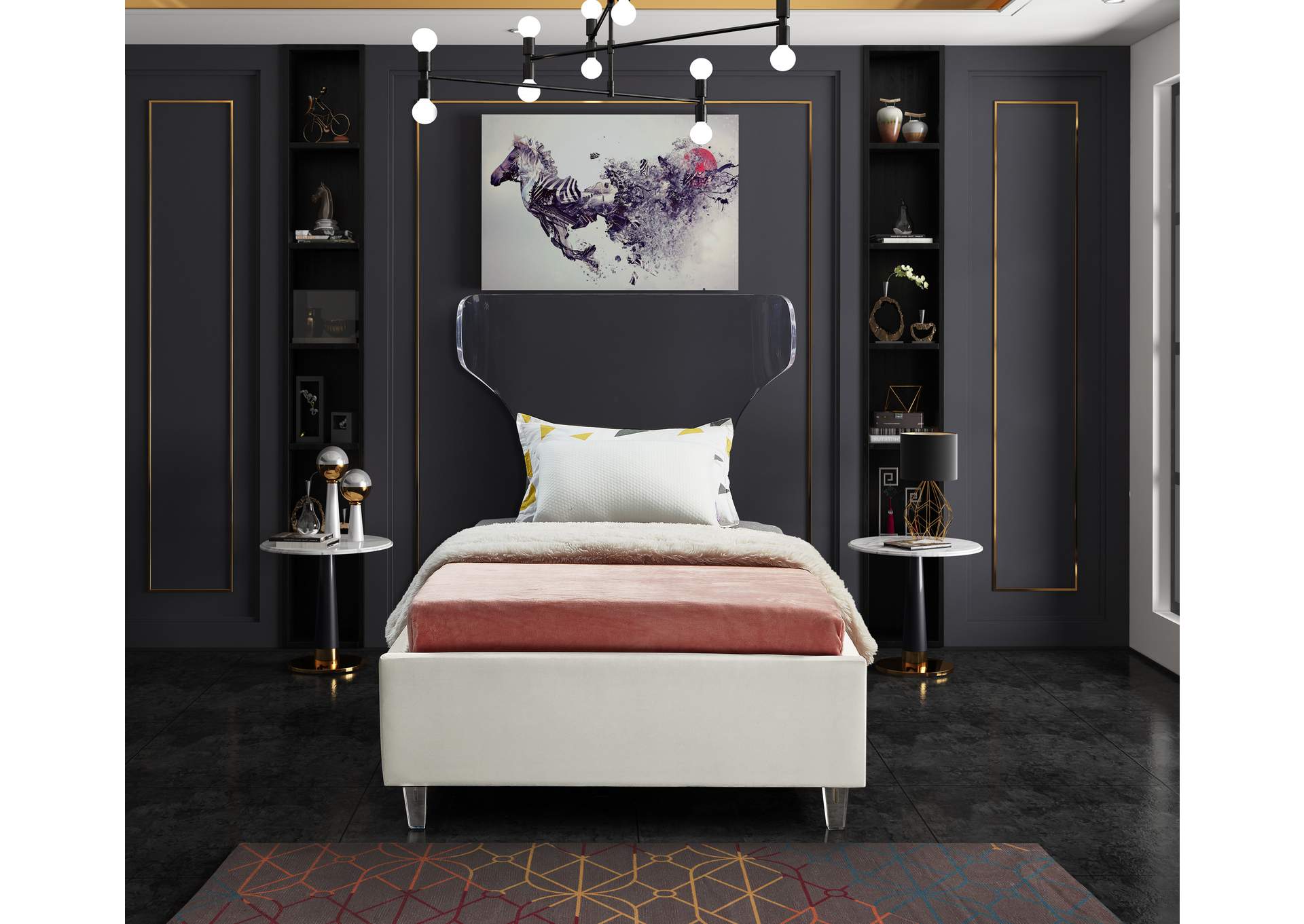 Ghost Cream Velvet Twin Bed,Meridian Furniture