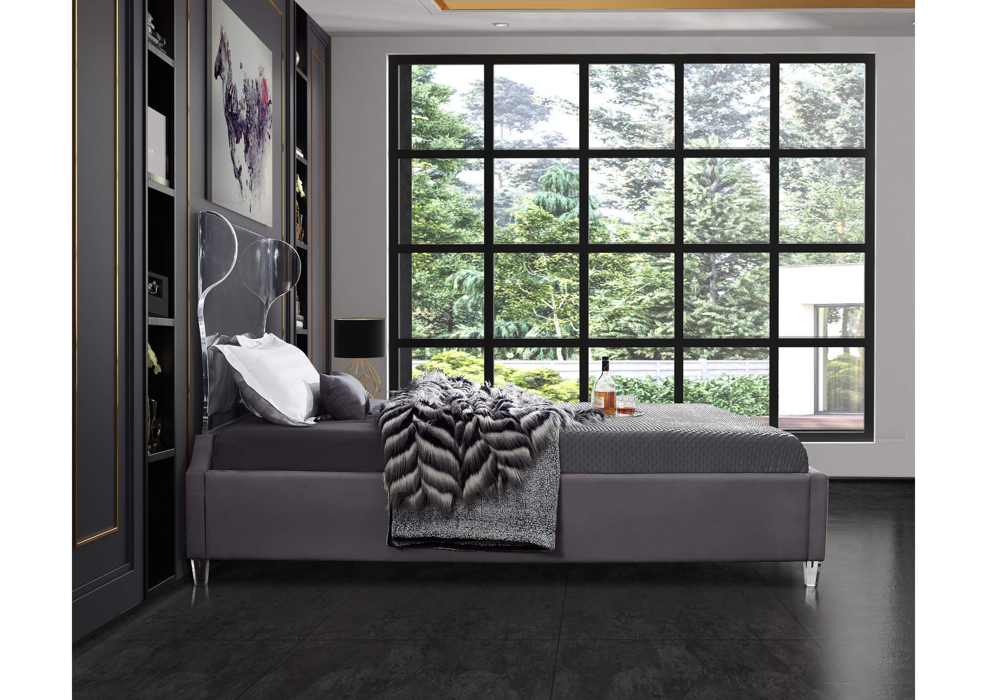 Ghost Grey Velvet Full Bed,Meridian Furniture