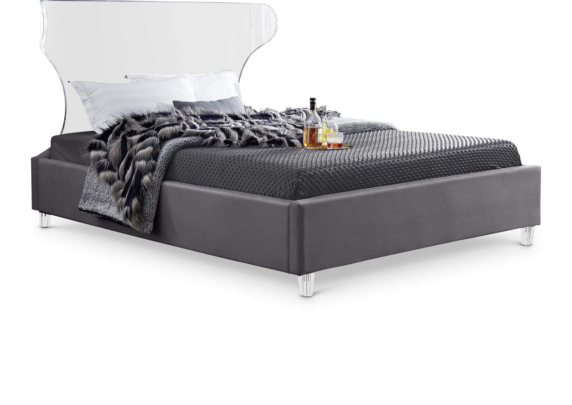 Ghost Grey Velvet King Bed,Meridian Furniture