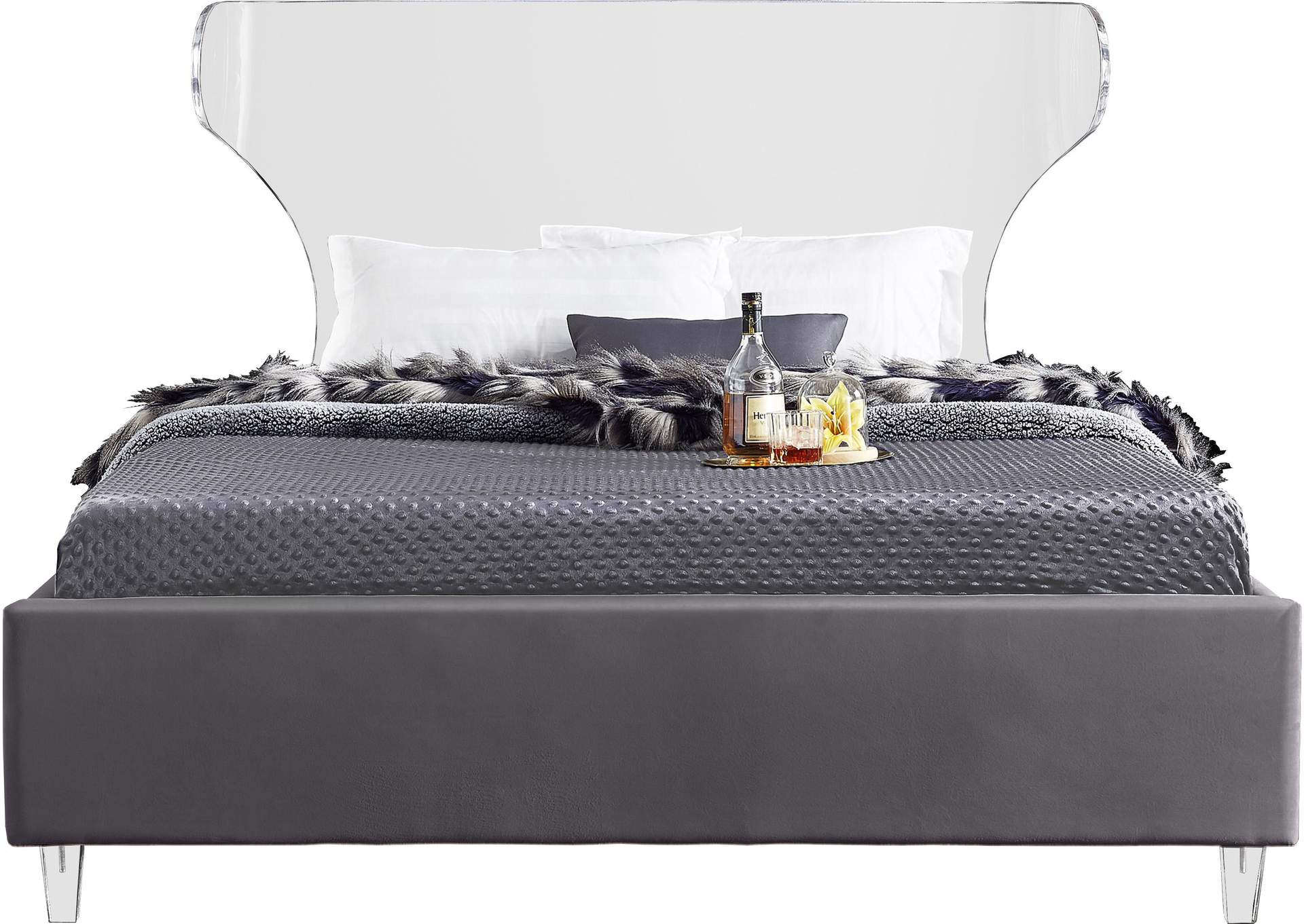 Ghost Grey Velvet King Bed,Meridian Furniture