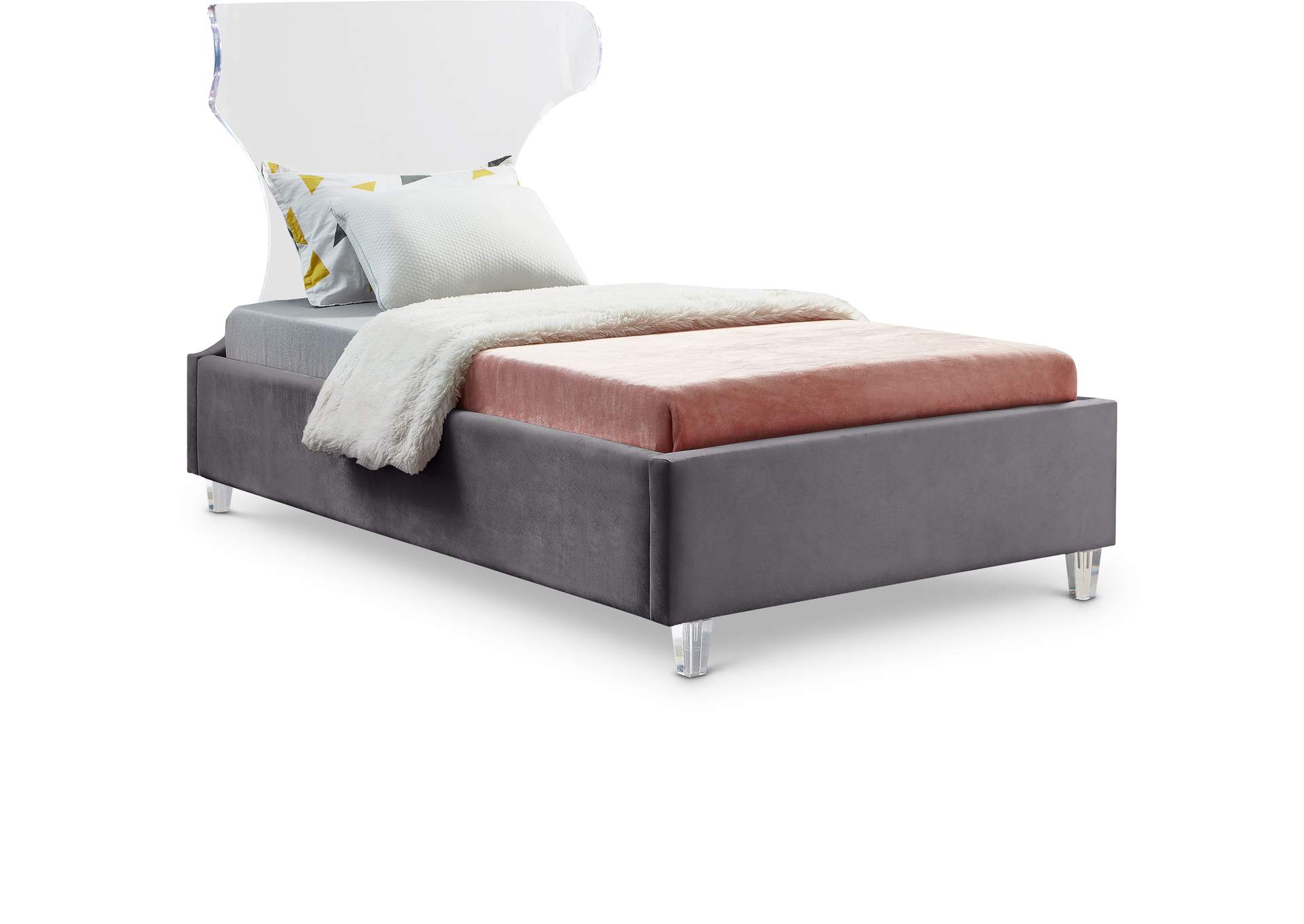 Ghost Grey Velvet Twin Bed,Meridian Furniture