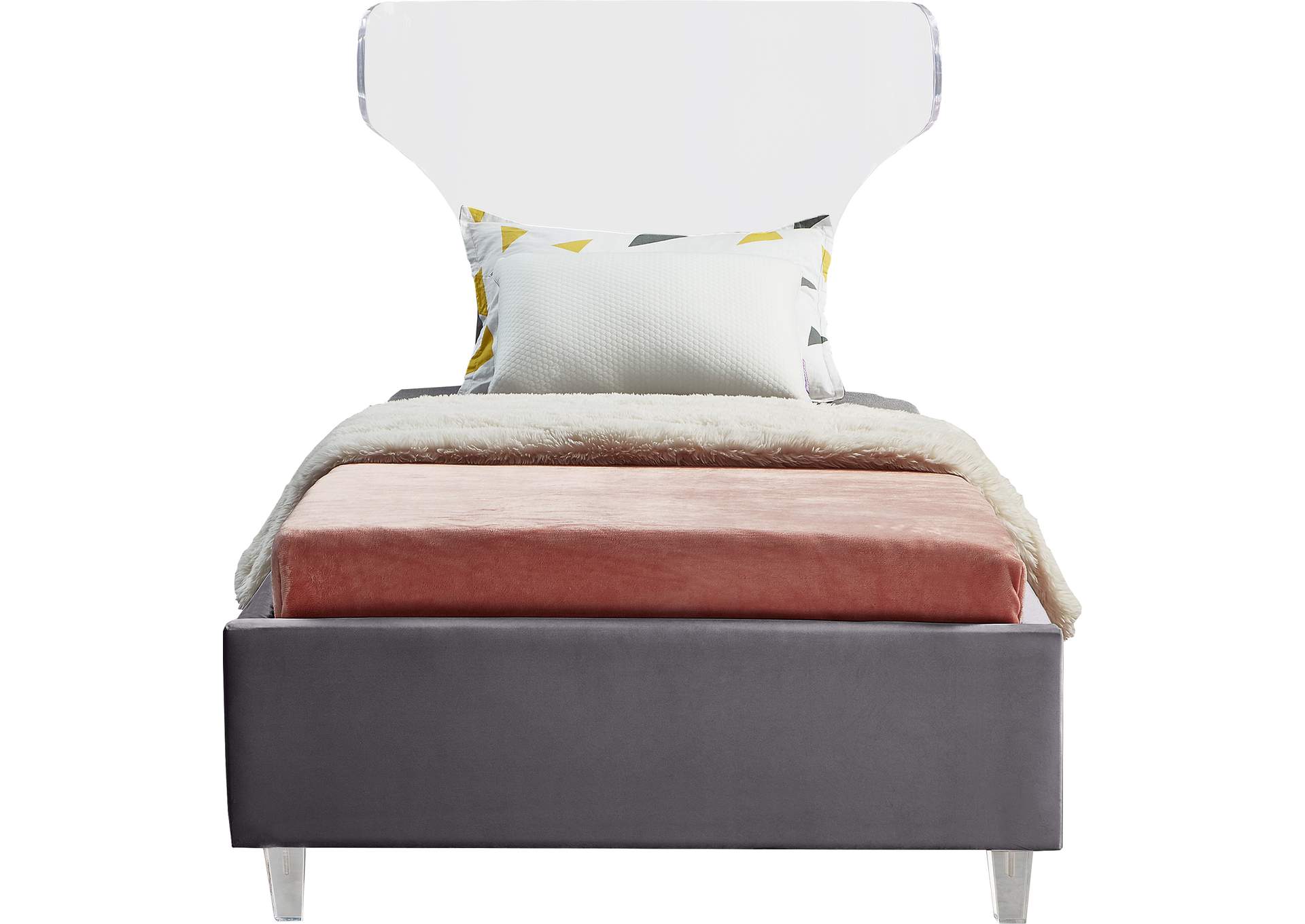 Ghost Grey Velvet Twin Bed,Meridian Furniture