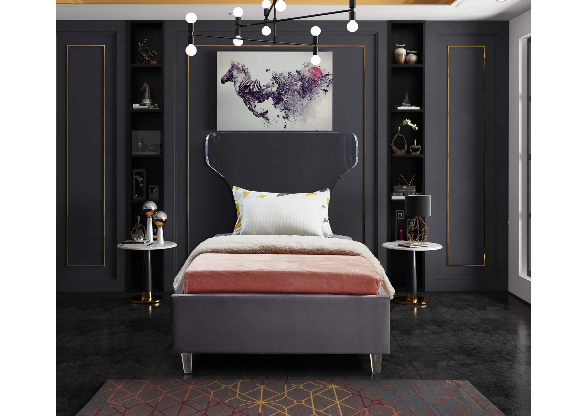 Ghost Grey Velvet Twin Bed,Meridian Furniture