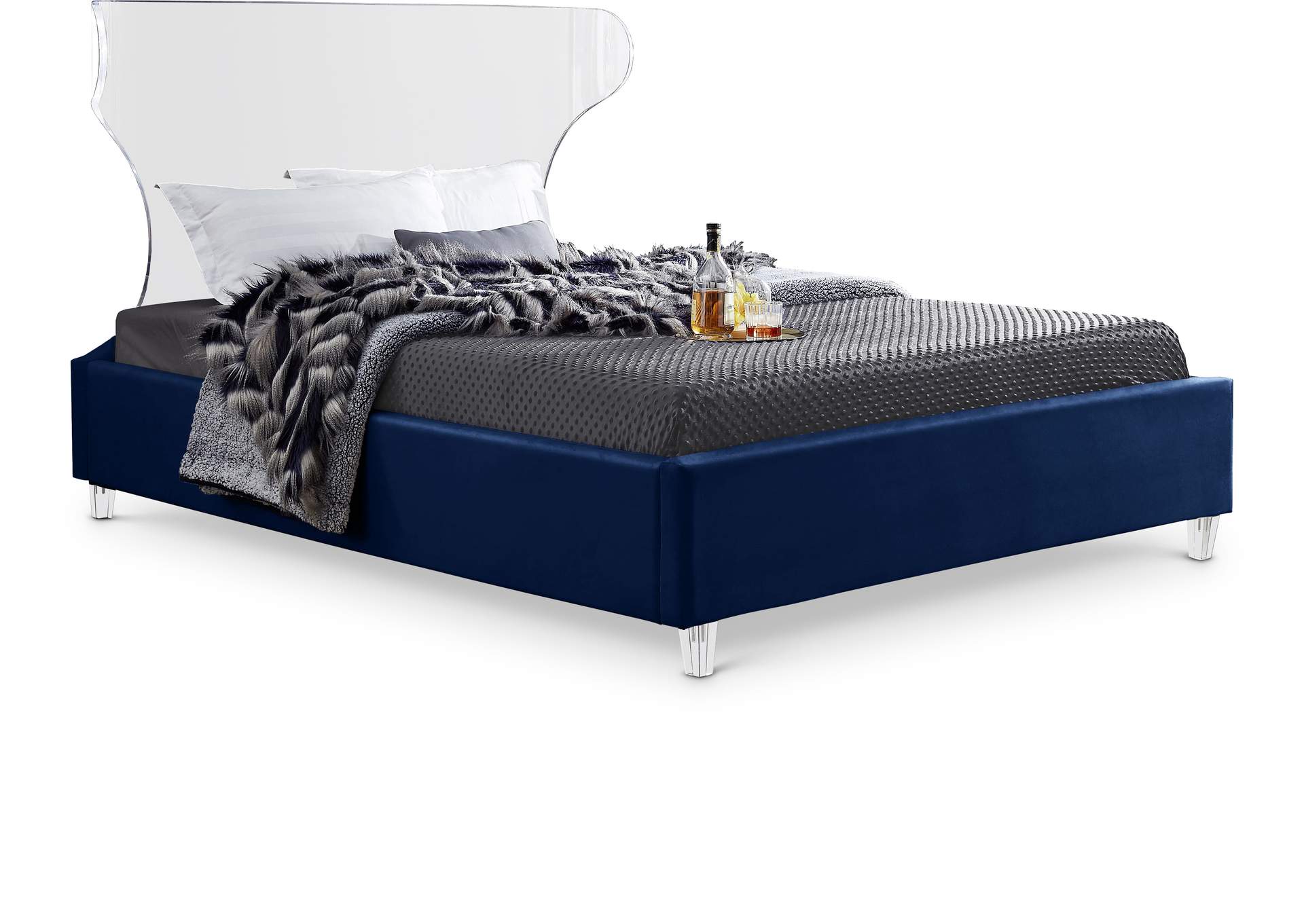 Ghost Navy Velvet Full Bed,Meridian Furniture