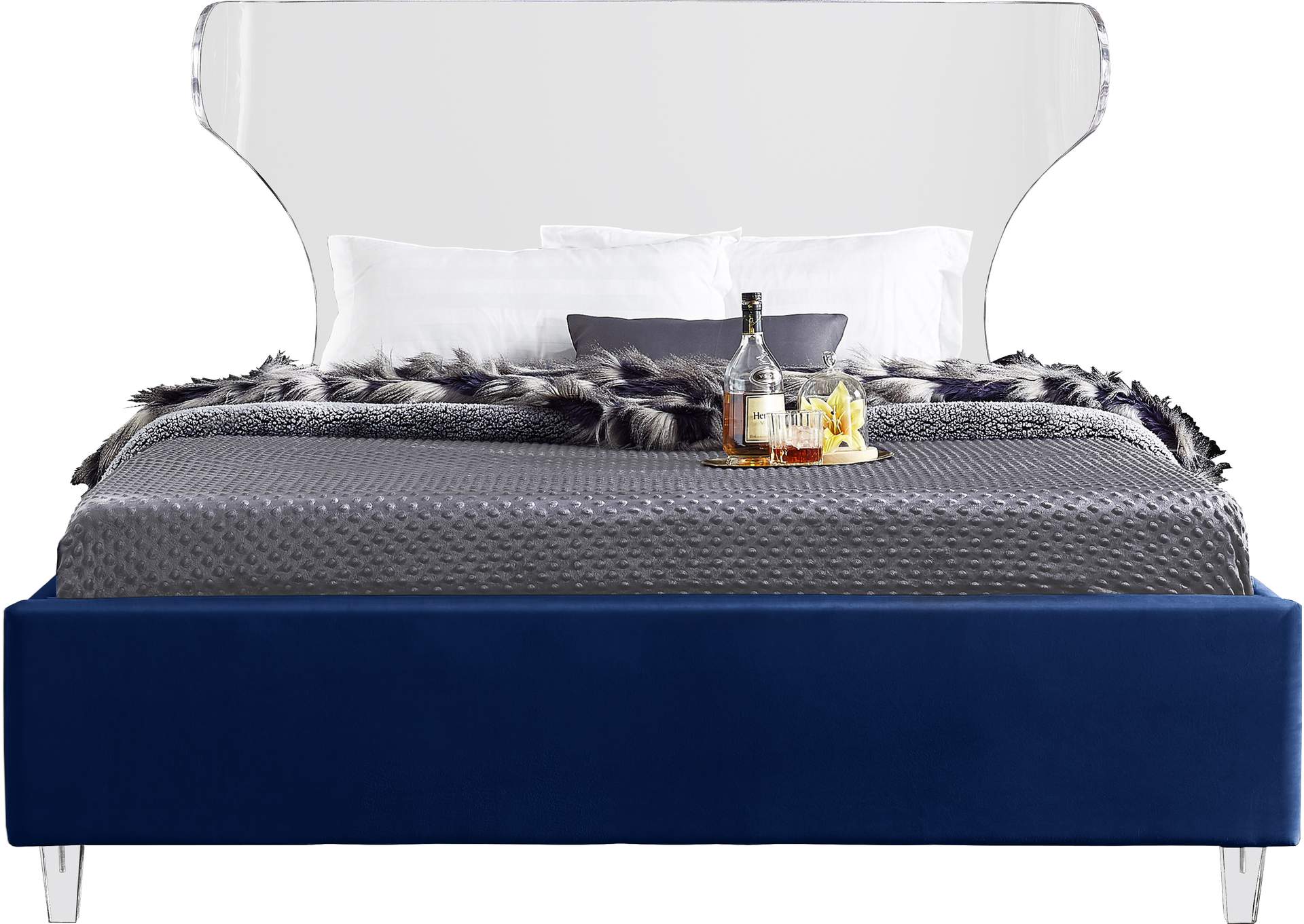 Ghost Navy Velvet Full Bed,Meridian Furniture