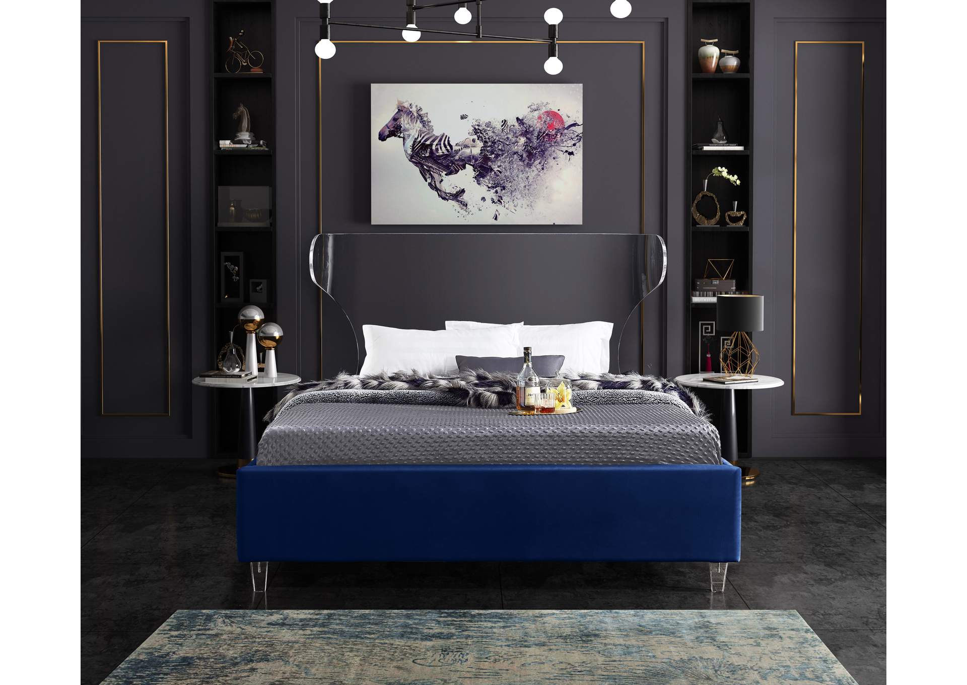 Ghost Navy Velvet Full Bed,Meridian Furniture