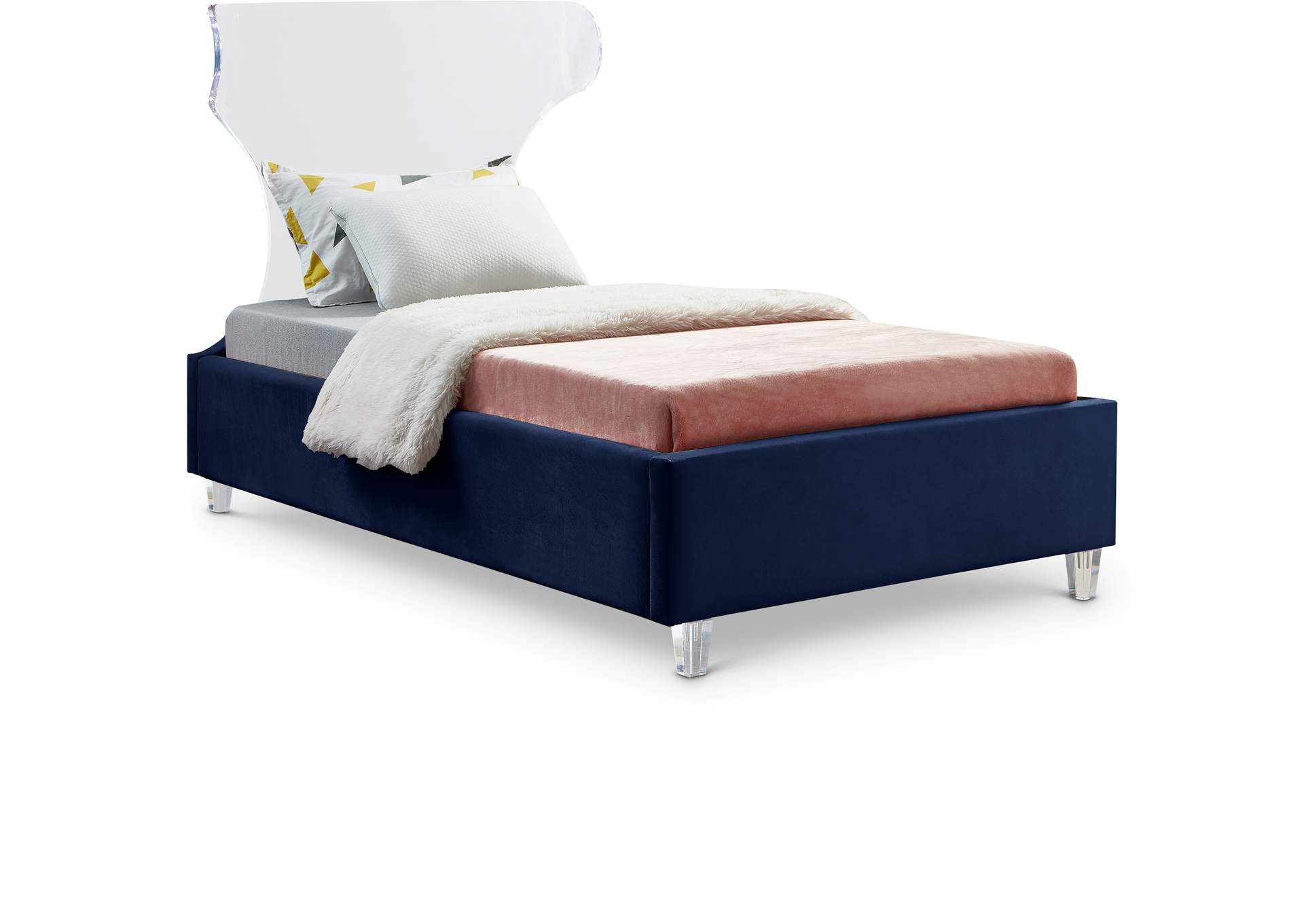 Ghost Navy Velvet Twin Bed,Meridian Furniture