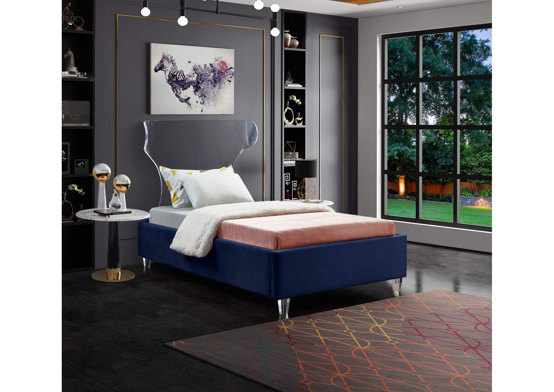 Ghost Navy Velvet Twin Bed,Meridian Furniture