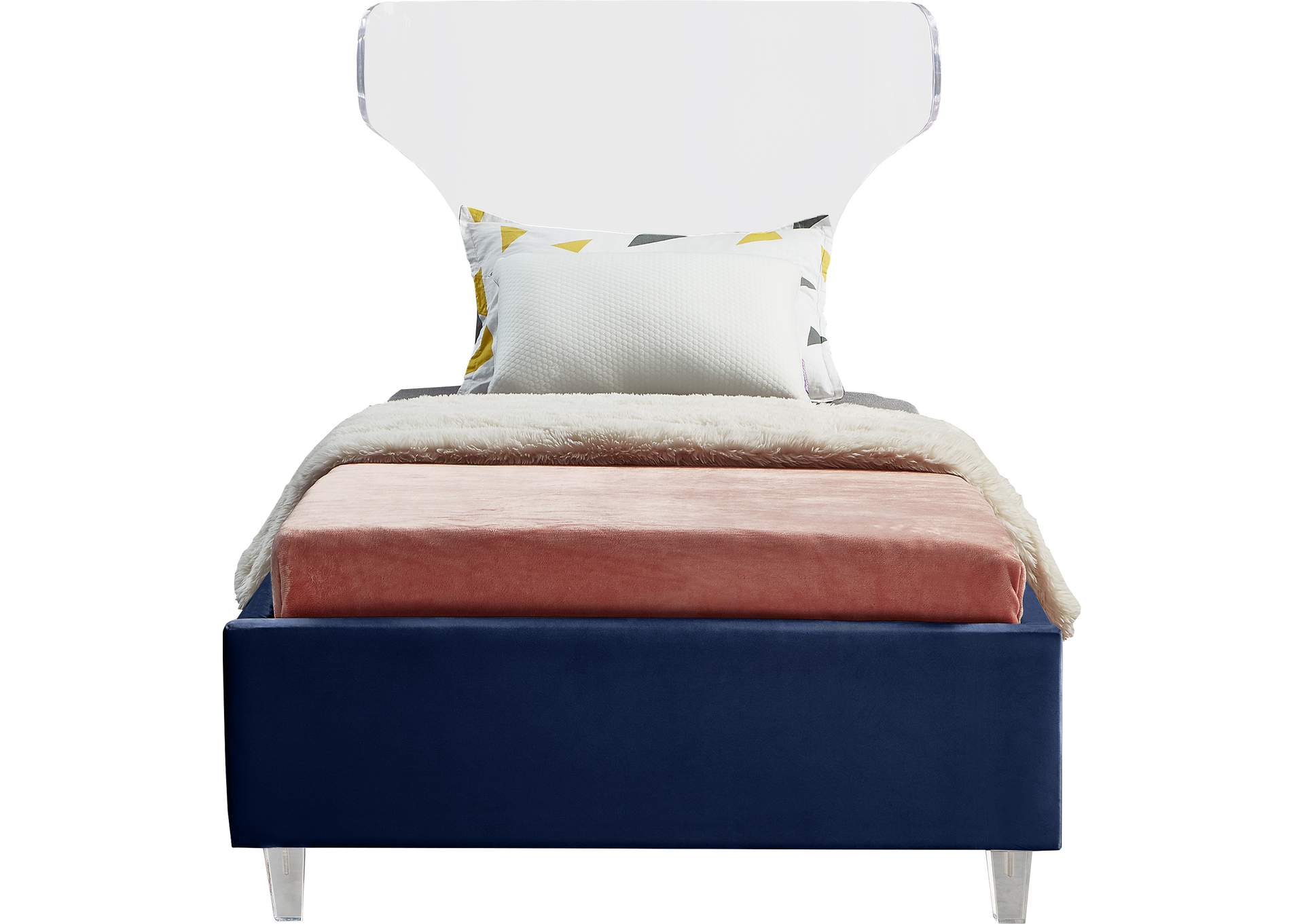 Ghost Navy Velvet Twin Bed,Meridian Furniture