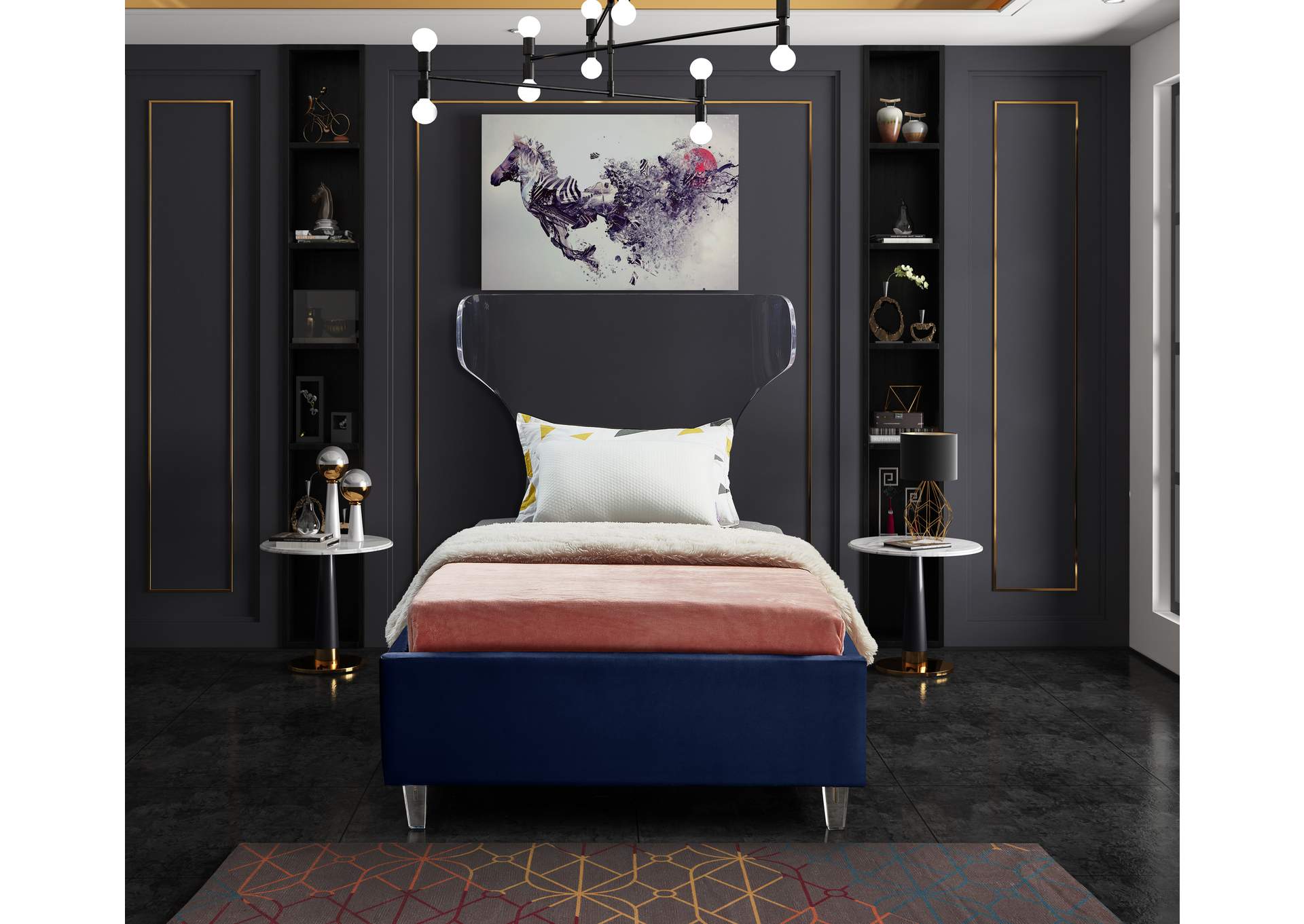 Ghost Navy Velvet Twin Bed,Meridian Furniture