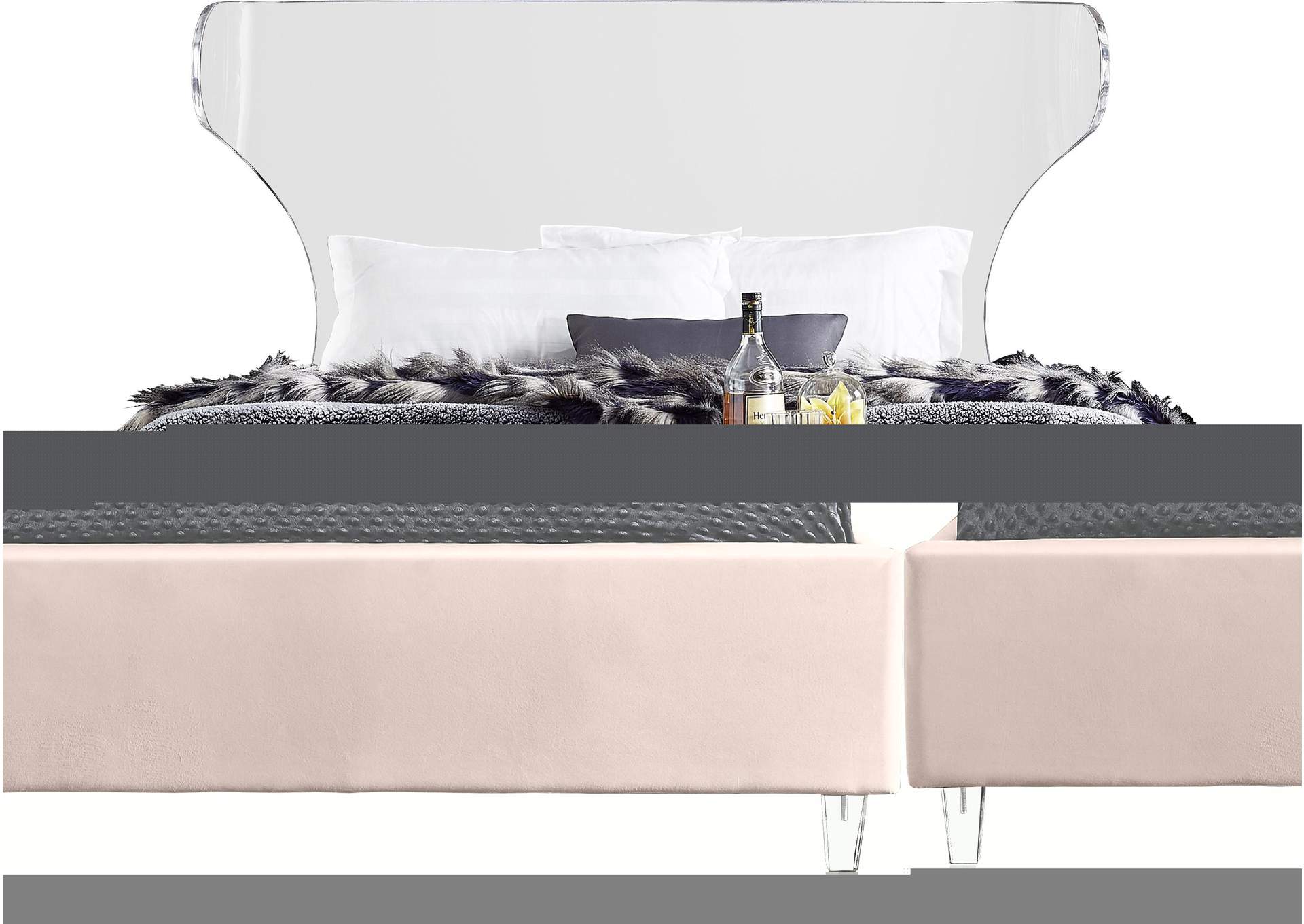 Ghost Pink Velvet Queen Bed,Meridian Furniture