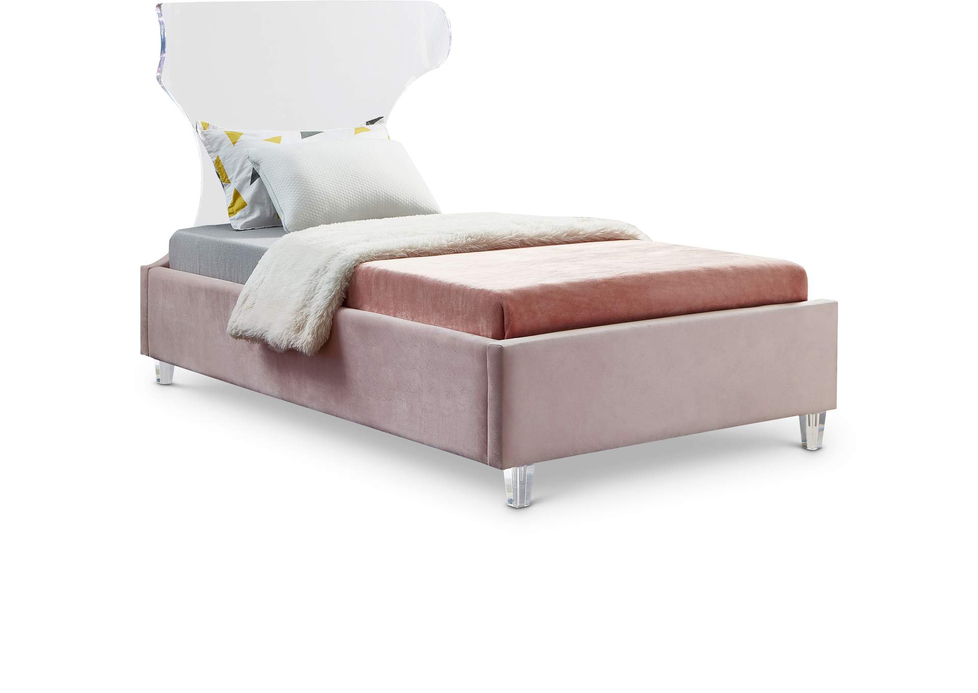 Ghost Pink Velvet Twin Bed,Meridian Furniture