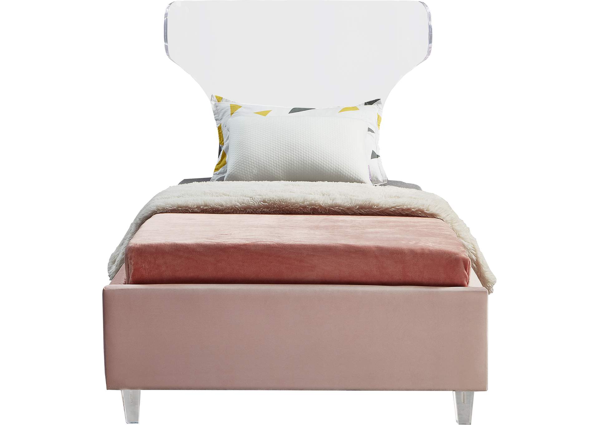 Ghost Pink Velvet Twin Bed,Meridian Furniture