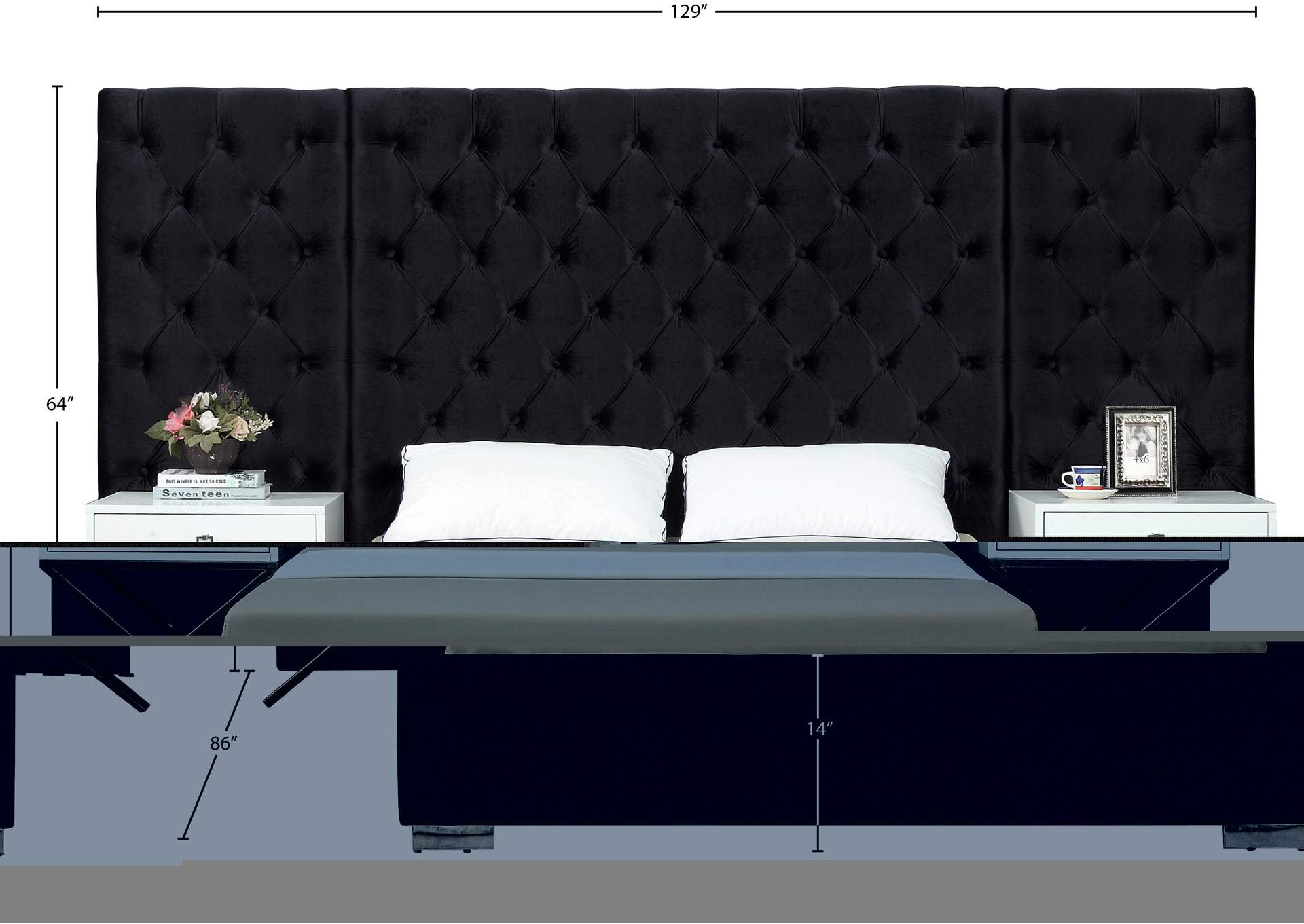 Grande Black Velvet King Bed (3 Boxes),Meridian Furniture