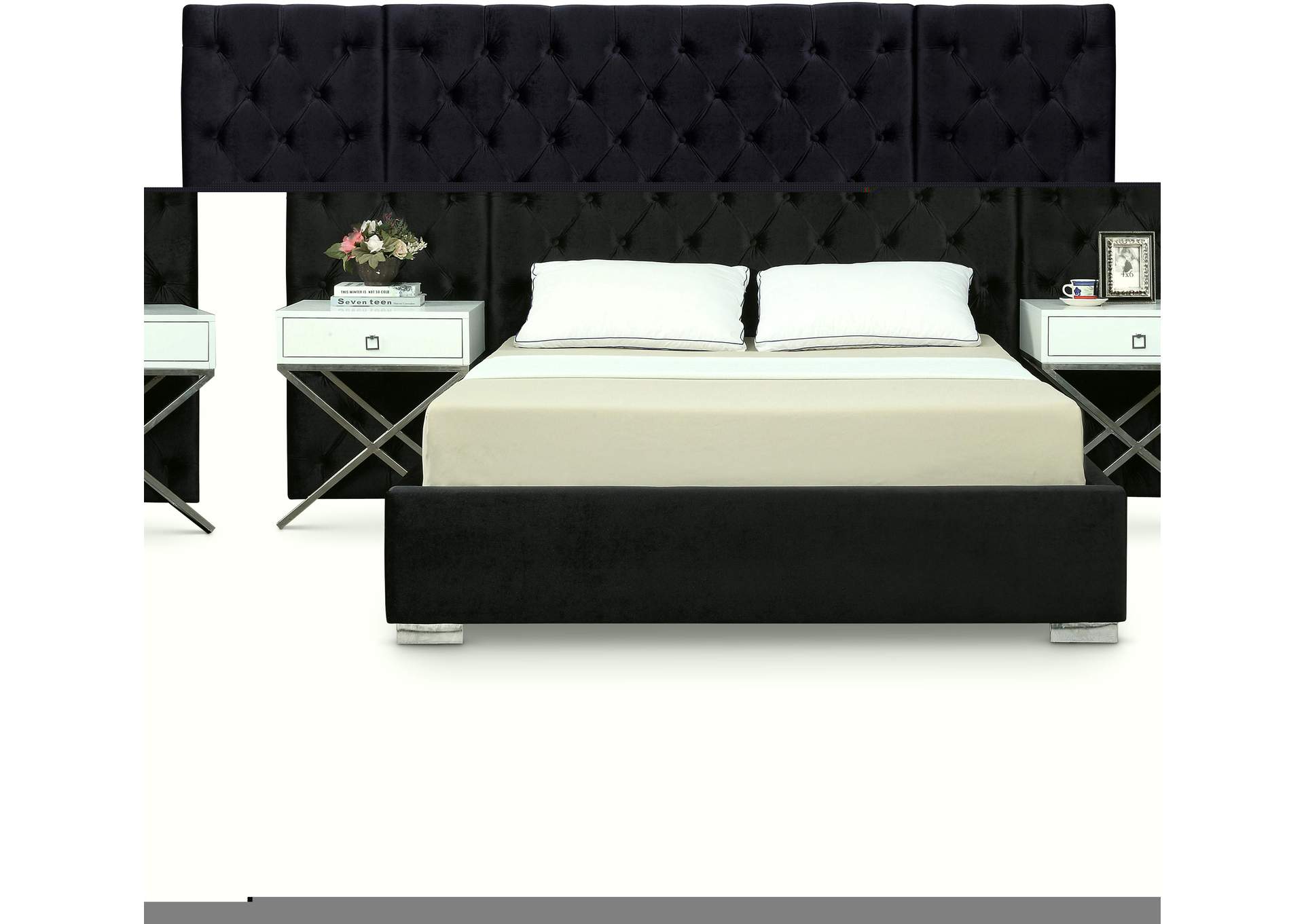 Grande Black Velvet King Bed (3 Boxes),Meridian Furniture