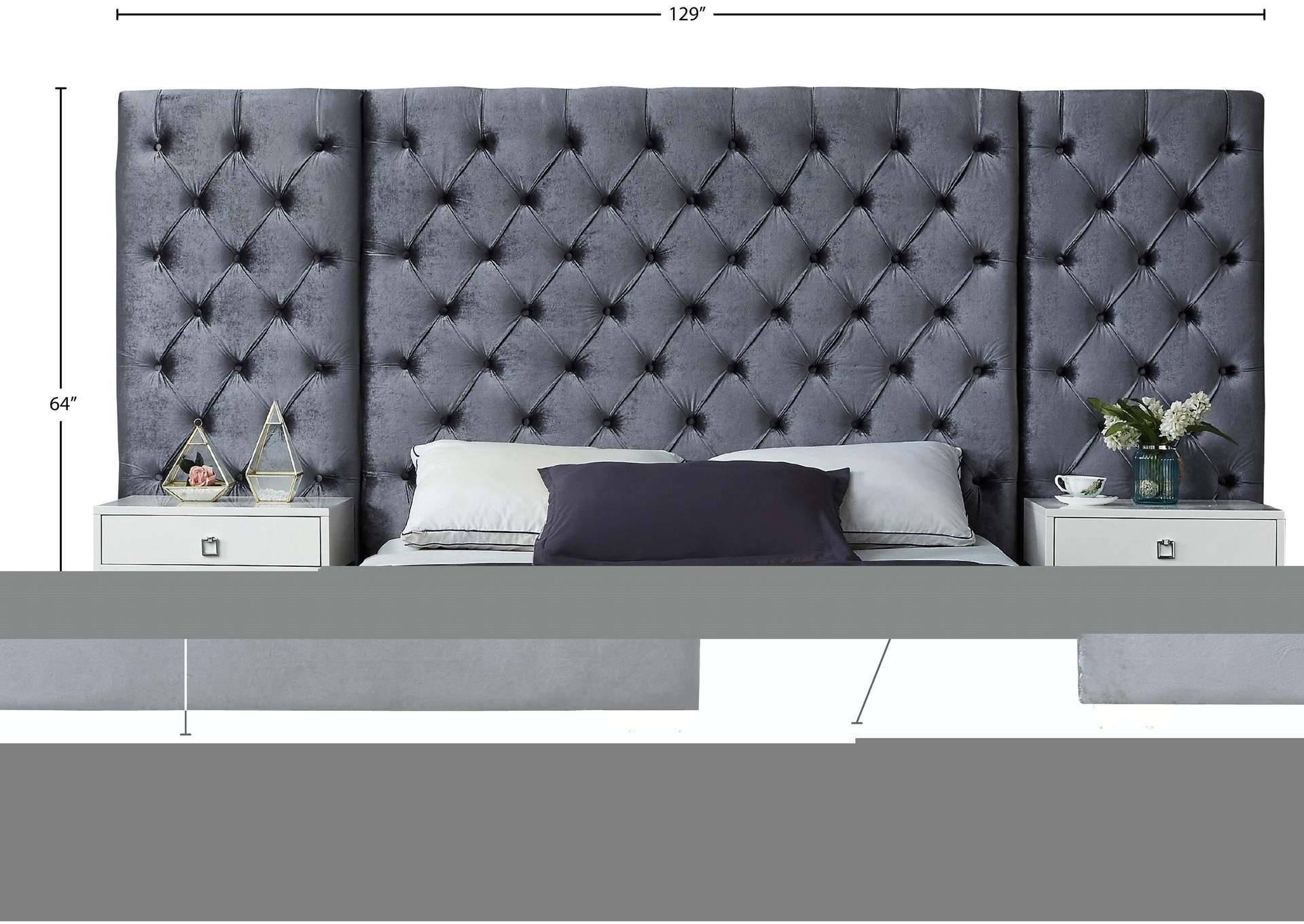 Grande Grey Velvet King Bed (3 Boxes),Meridian Furniture