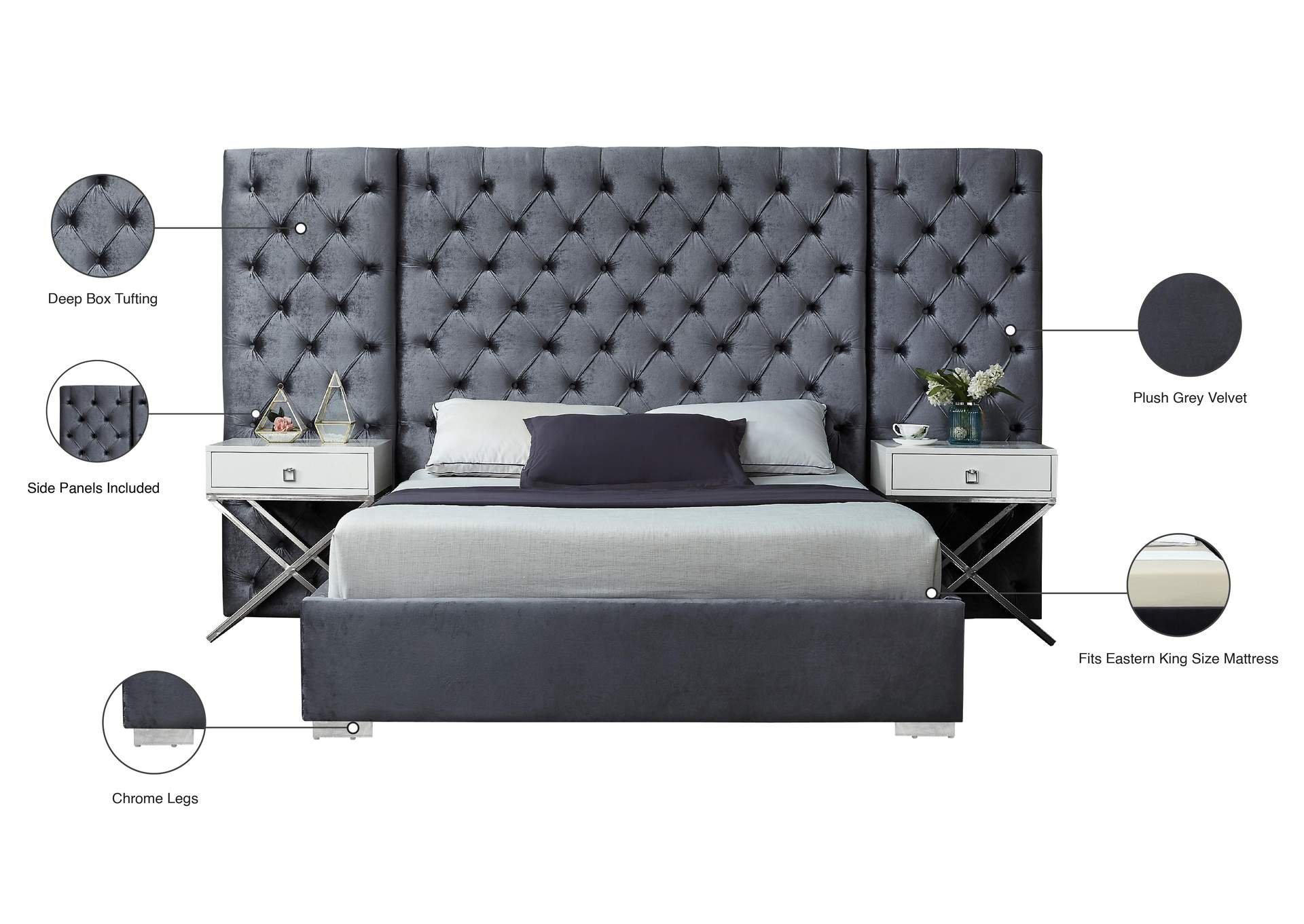 Grande Grey Velvet King Bed (3 Boxes),Meridian Furniture