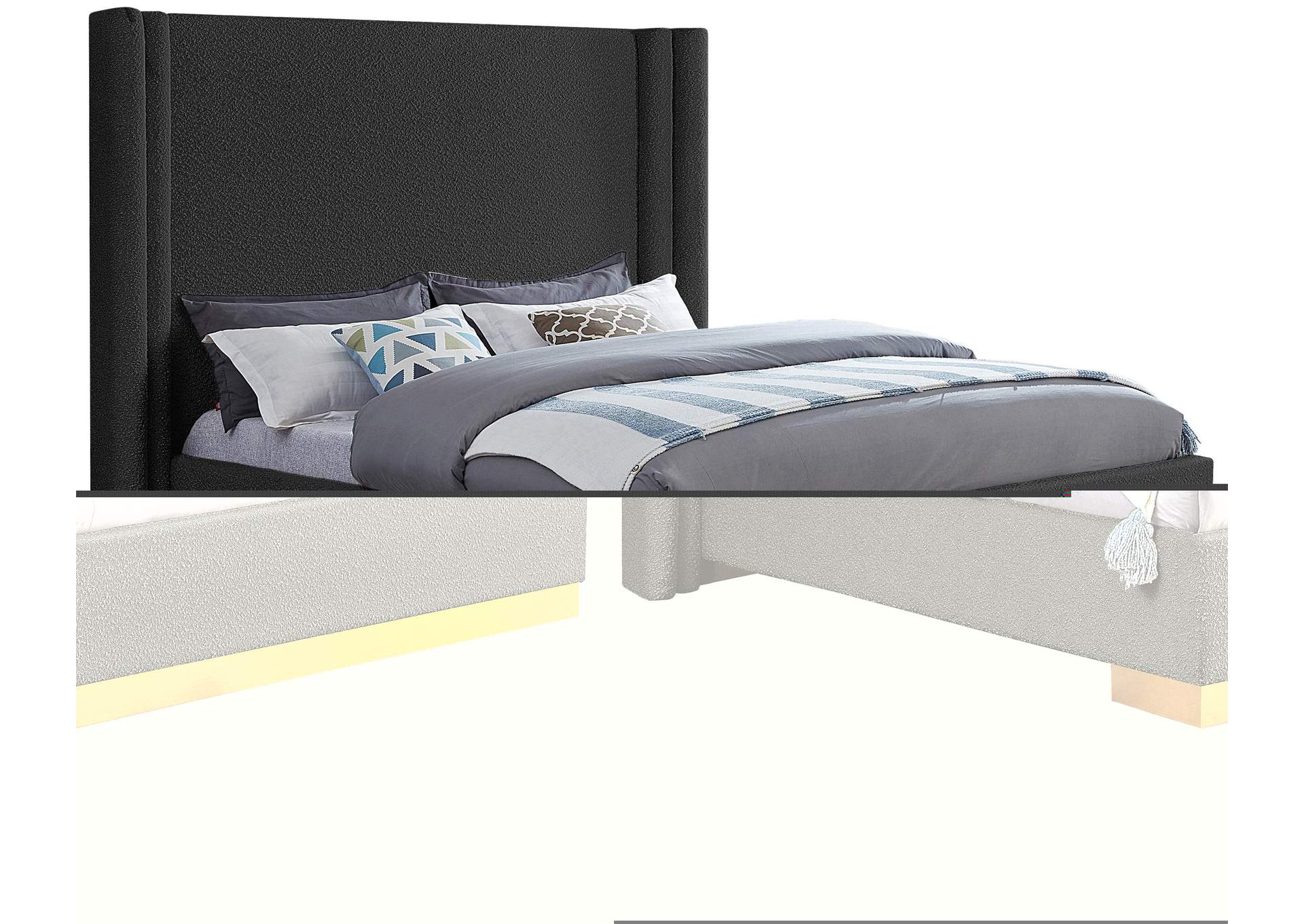Halton Black Boucle Fabric King Bed (3 Boxes),Meridian Furniture