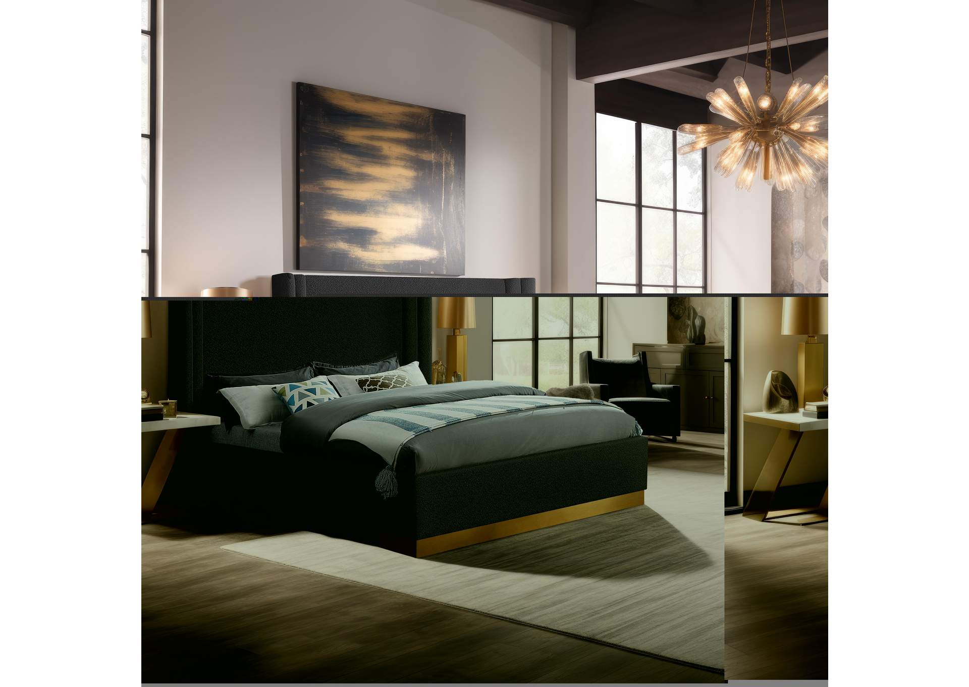 Halton Black Boucle Fabric King Bed (3 Boxes),Meridian Furniture