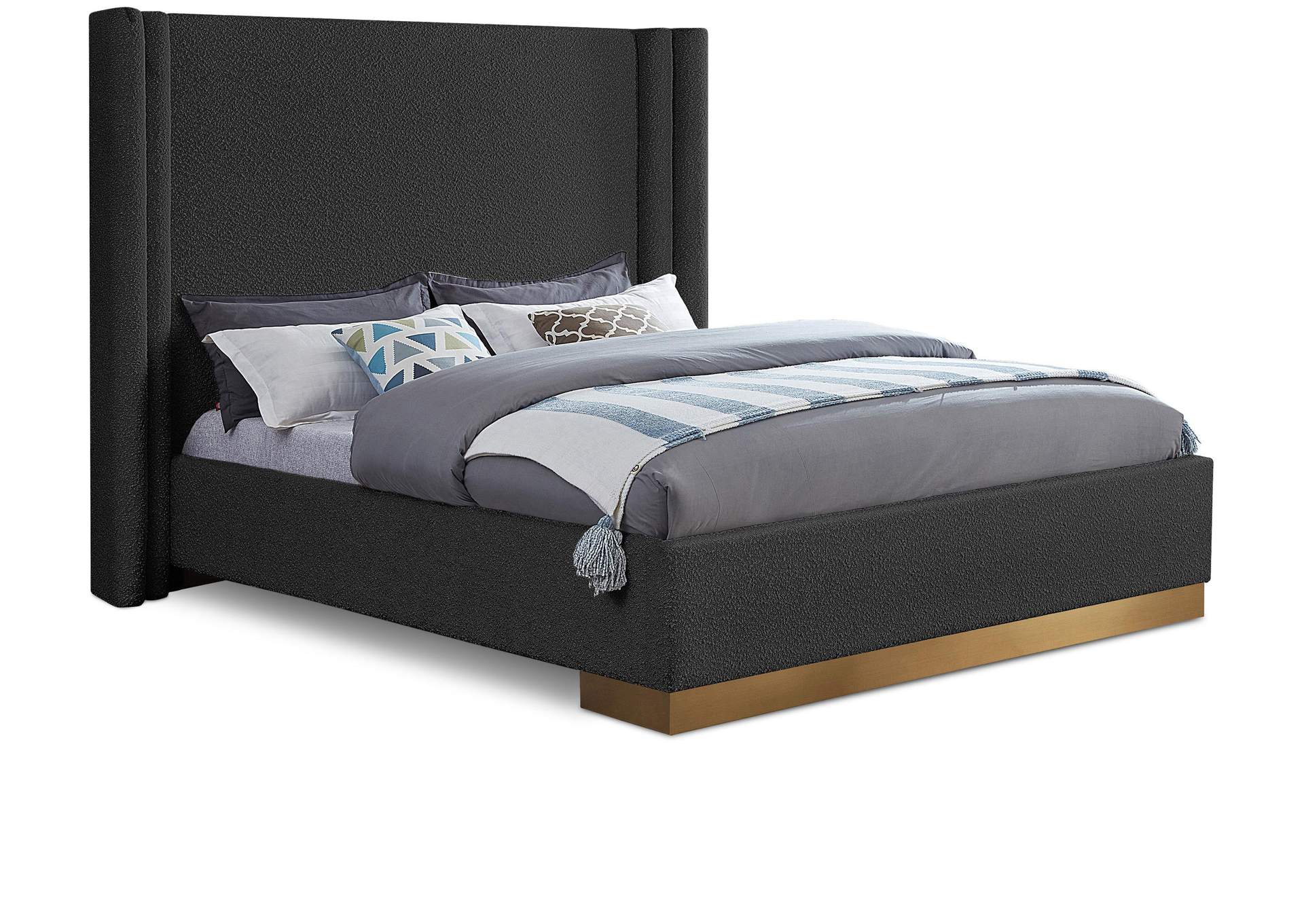 Halton Black Boucle Fabric Queen Bed (3 Boxes),Meridian Furniture