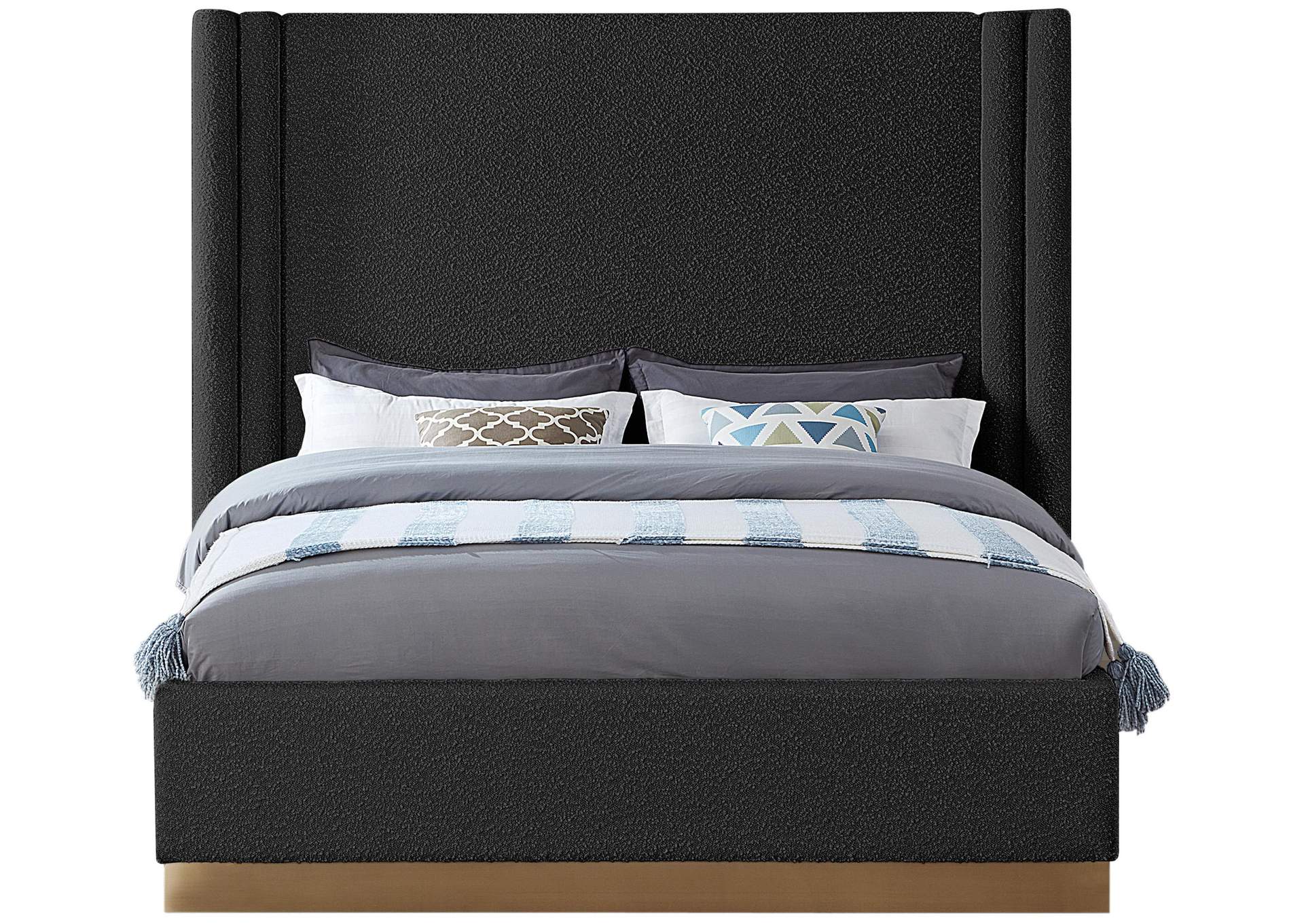 Halton Black Boucle Fabric Queen Bed (3 Boxes),Meridian Furniture