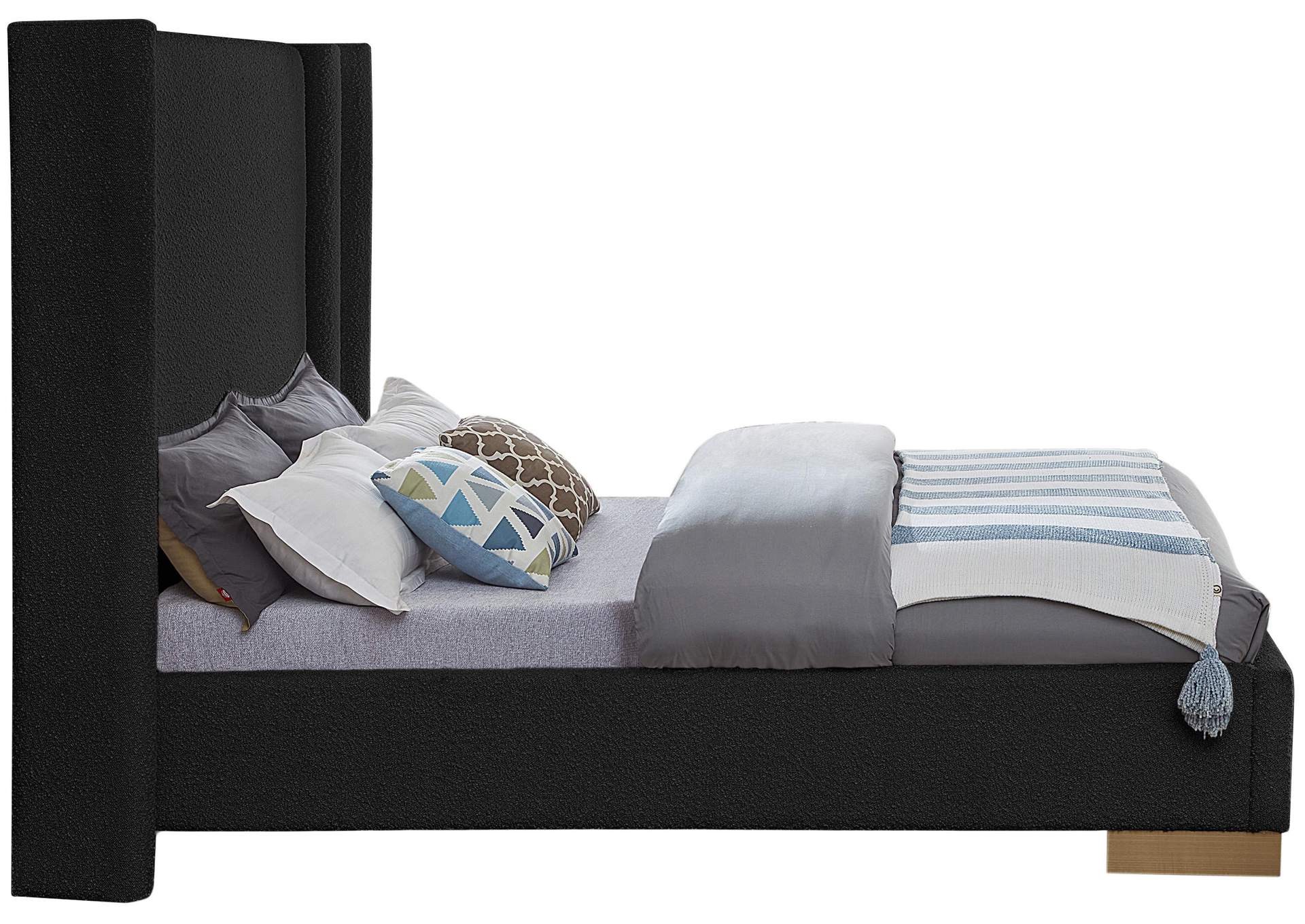 Halton Black Boucle Fabric Queen Bed (3 Boxes),Meridian Furniture