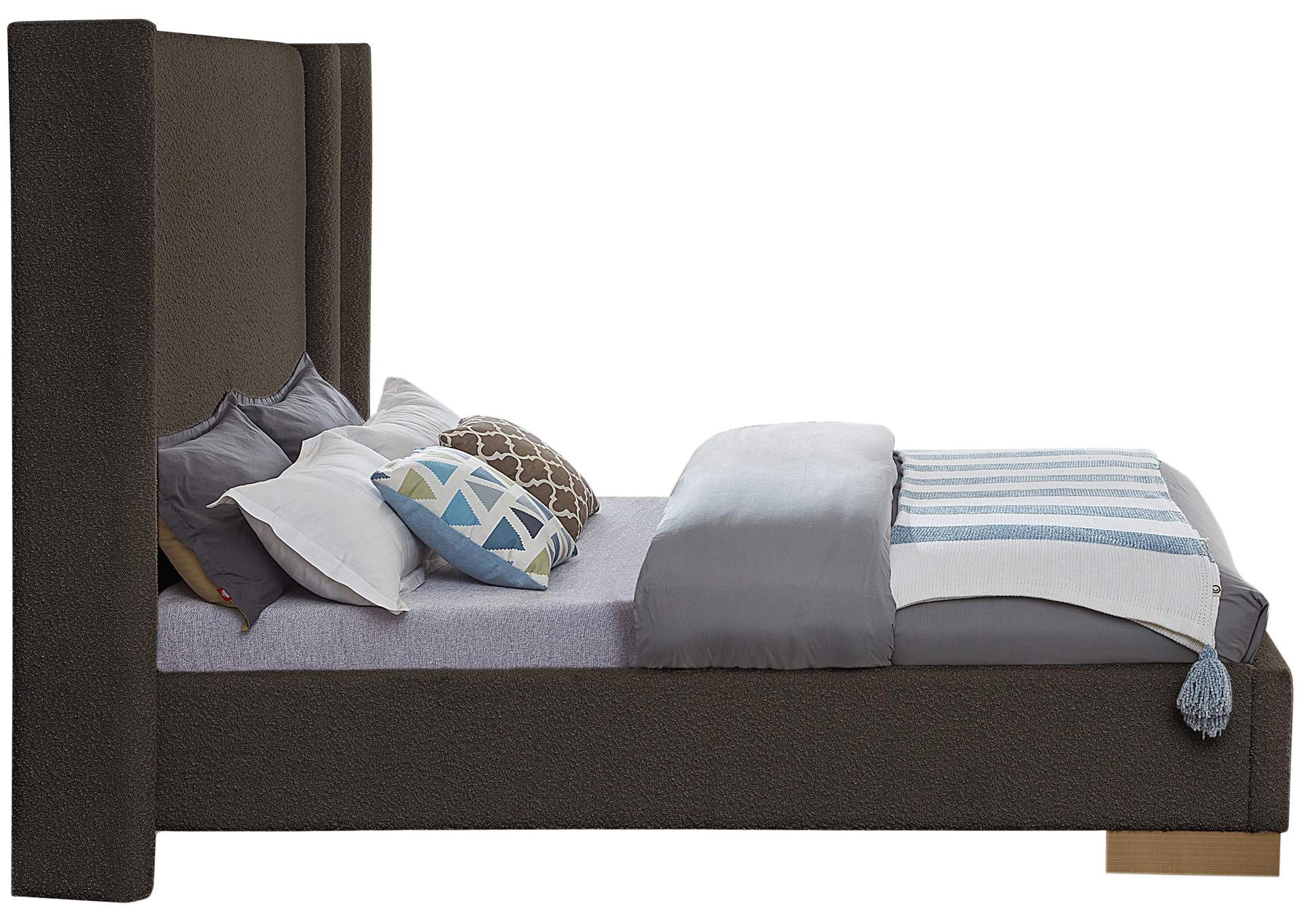 Halton Brown Boucle Fabric King Bed (3 Boxes),Meridian Furniture