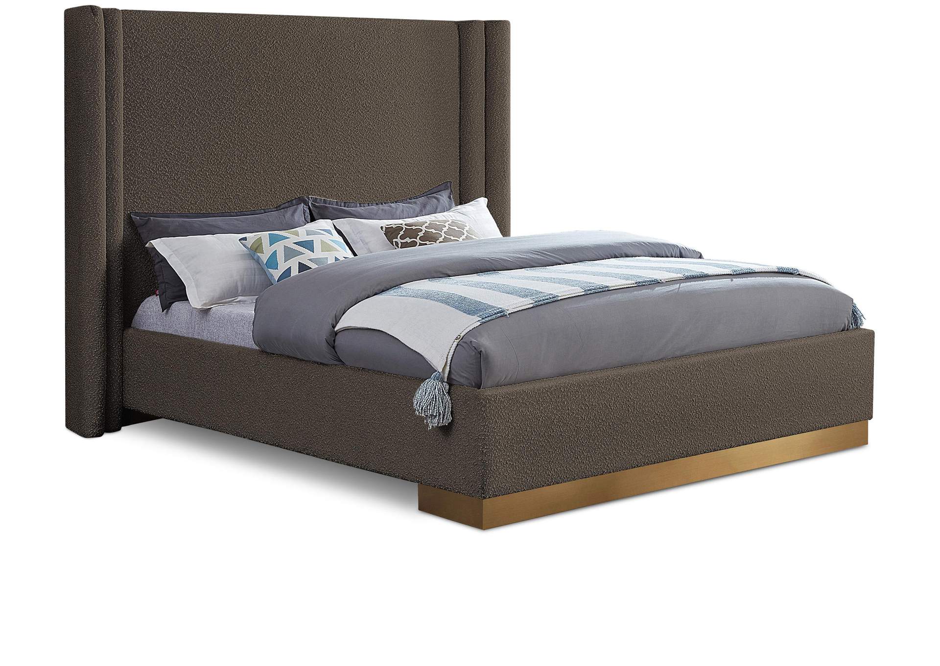 Halton Brown Boucle Fabric Queen Bed (3 Boxes),Meridian Furniture