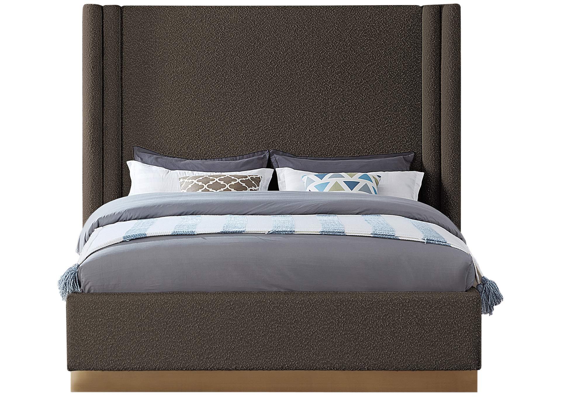 Halton Brown Boucle Fabric Queen Bed (3 Boxes),Meridian Furniture
