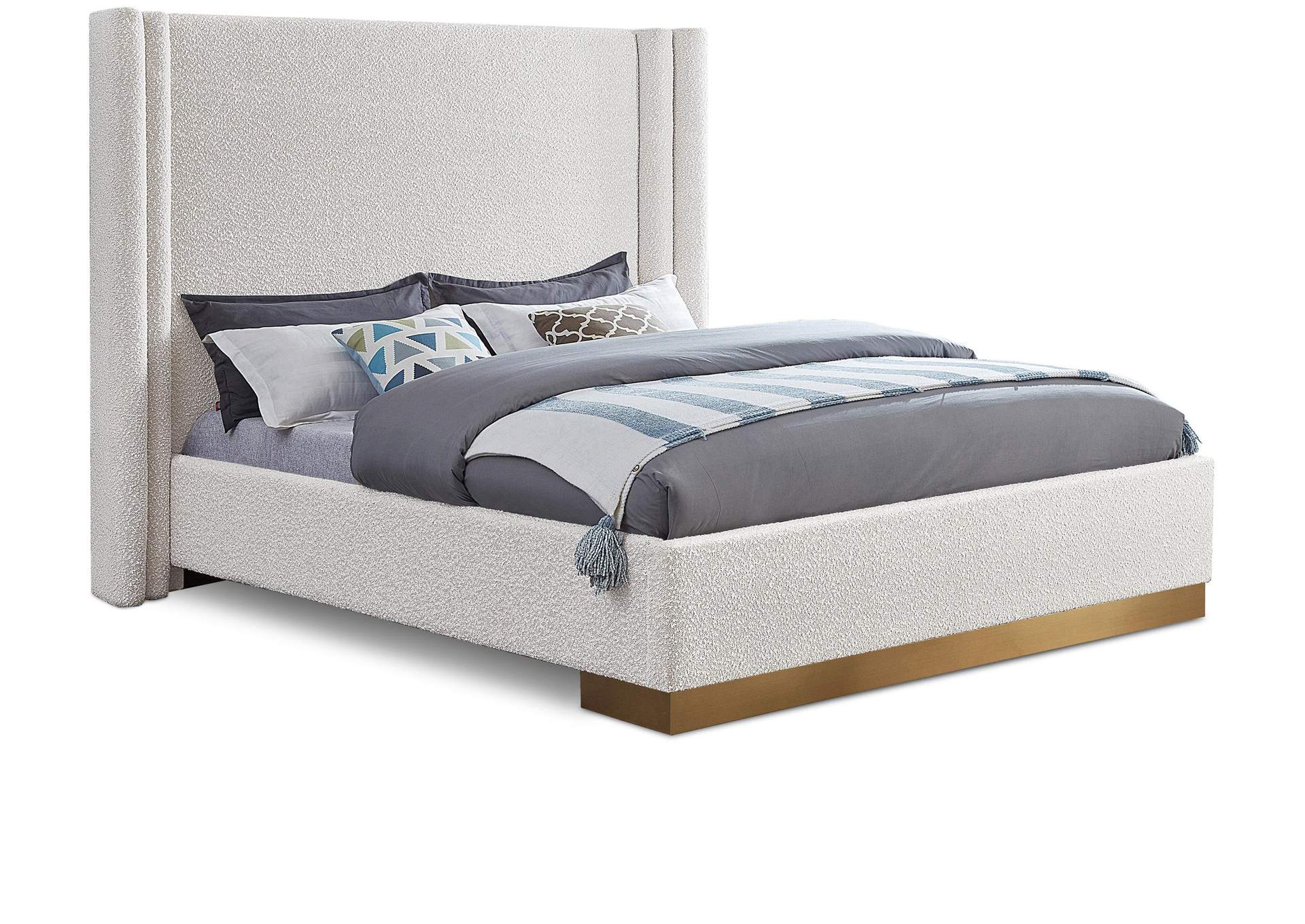 Halton Cream Boucle Fabric King Bed (3 Boxes),Meridian Furniture