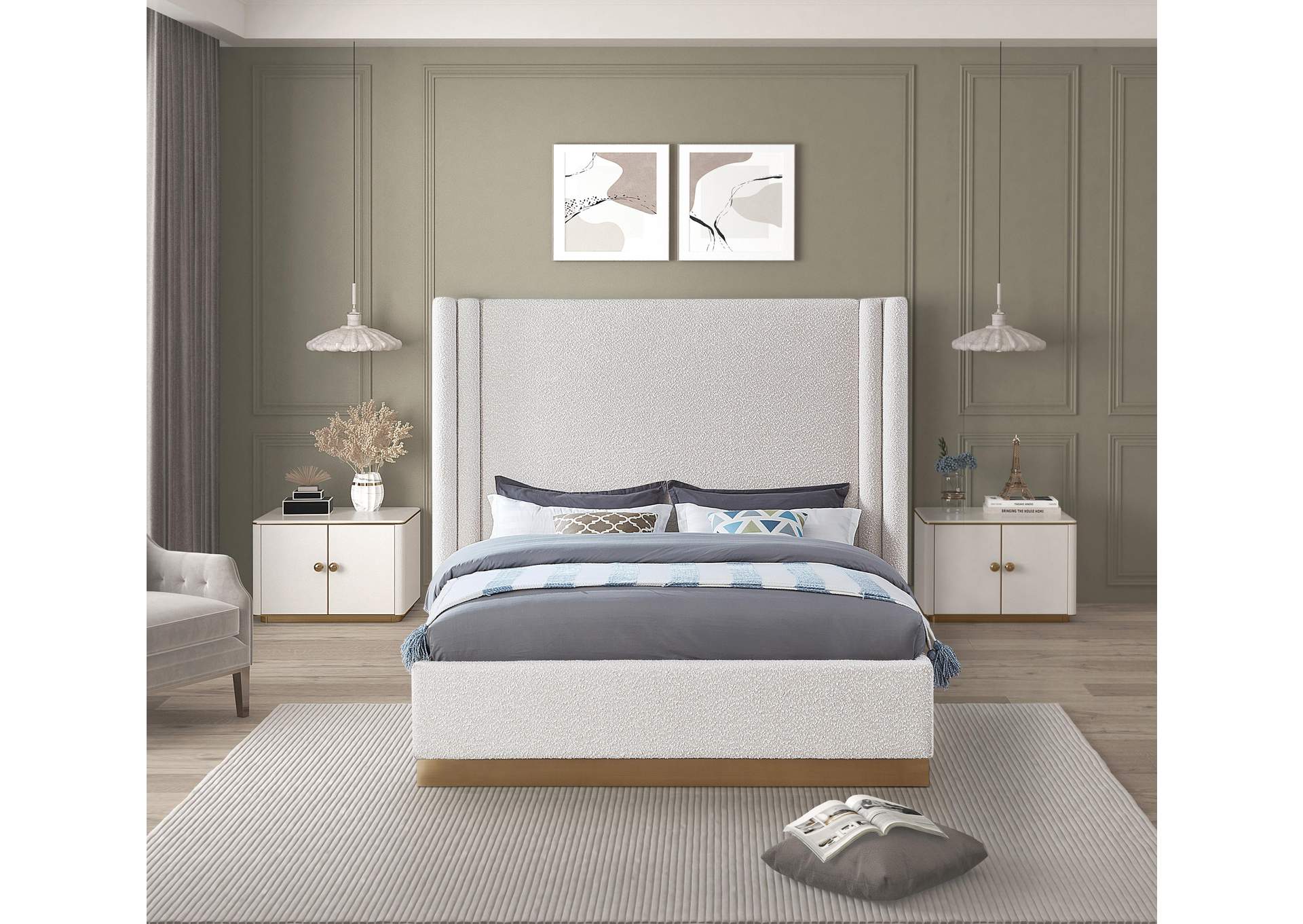 Halton Cream Boucle Fabric King Bed (3 Boxes),Meridian Furniture