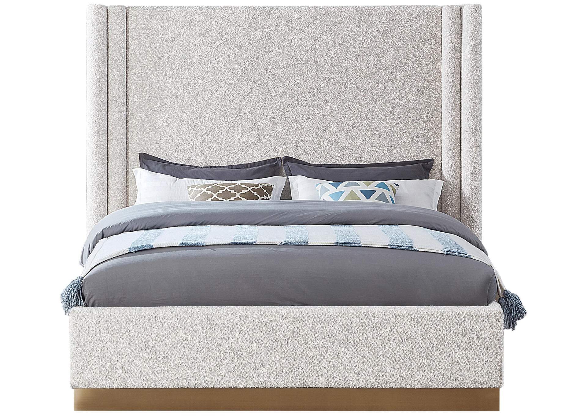 Halton Cream Boucle Fabric Queen Bed (3 Boxes),Meridian Furniture