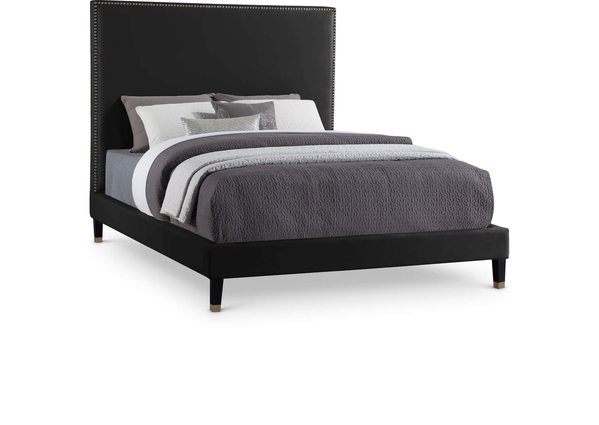 Harlie Black Velvet Full Bed,Meridian Furniture