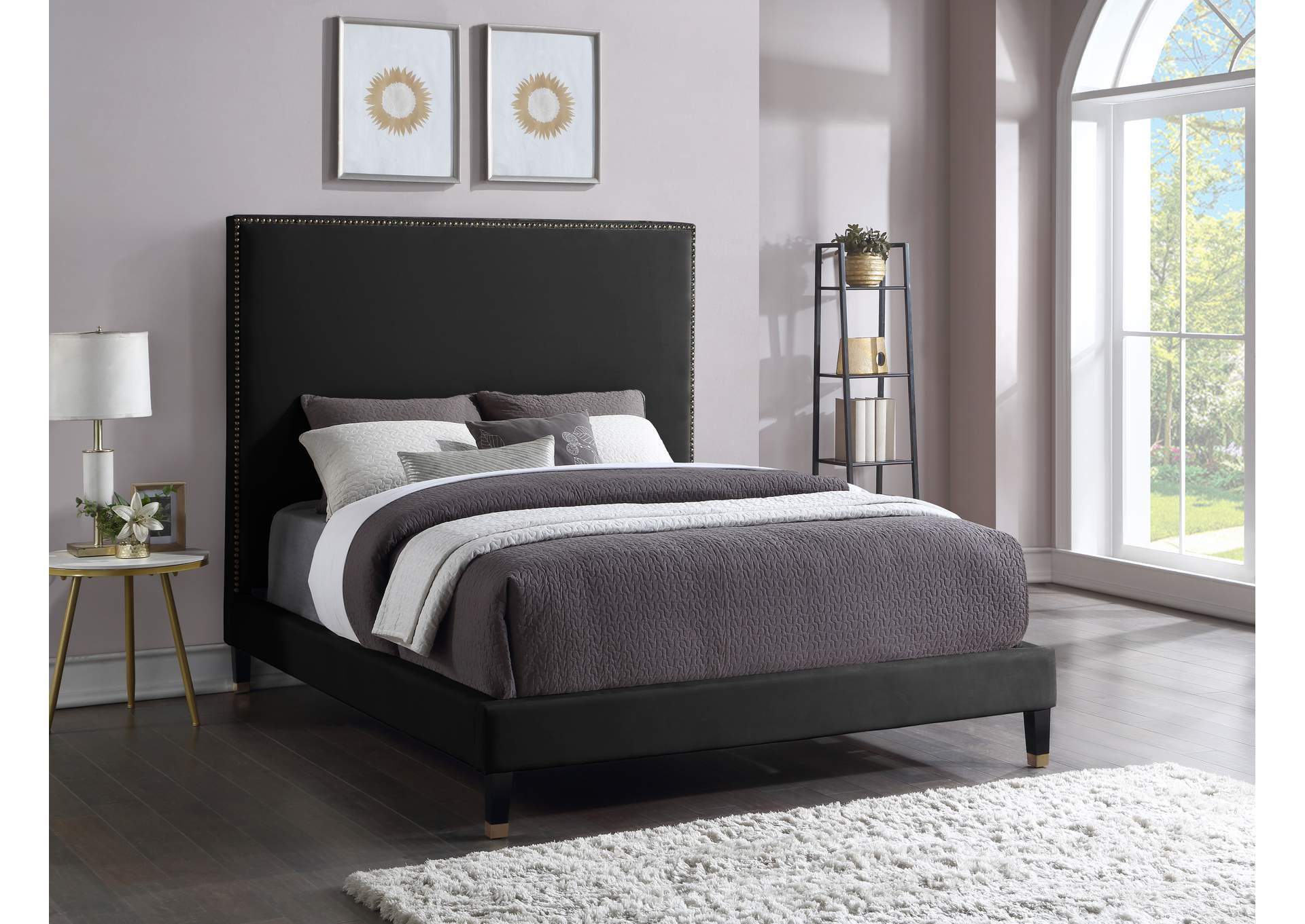 Harlie Black Velvet Full Bed,Meridian Furniture