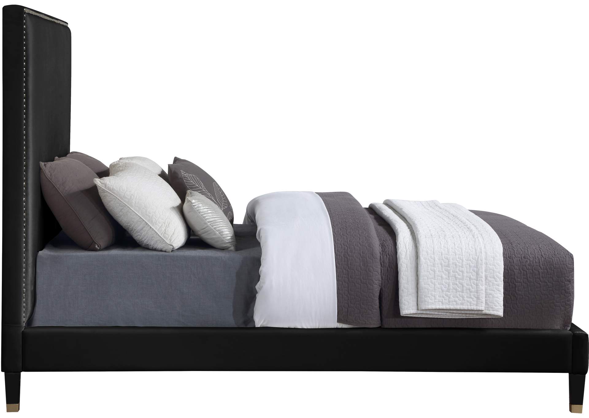 Harlie Black Velvet Full Bed,Meridian Furniture