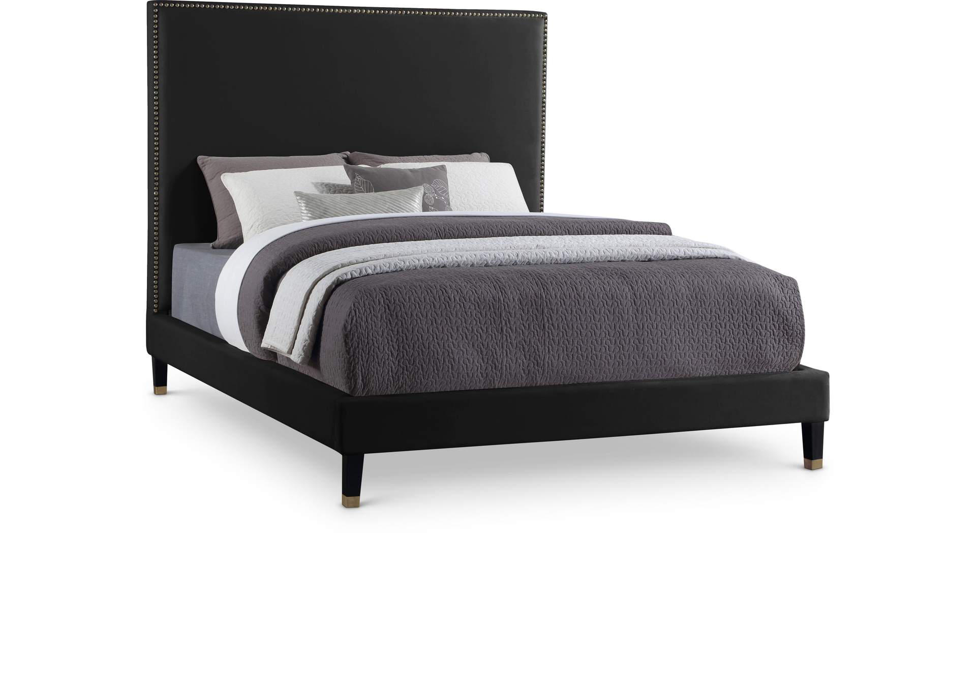 Harlie Black Velvet Queen Bed,Meridian Furniture