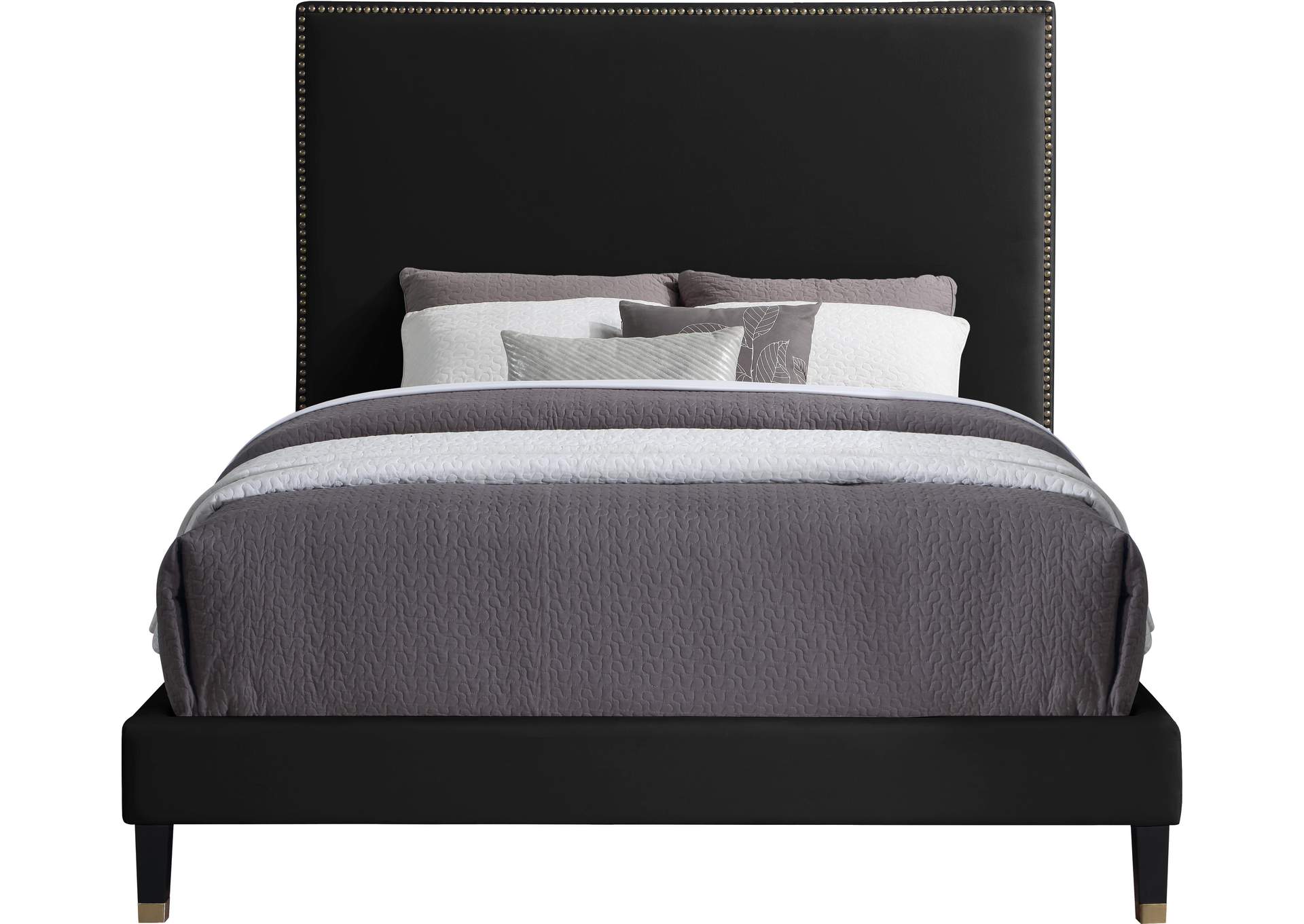 Harlie Black Velvet Queen Bed,Meridian Furniture