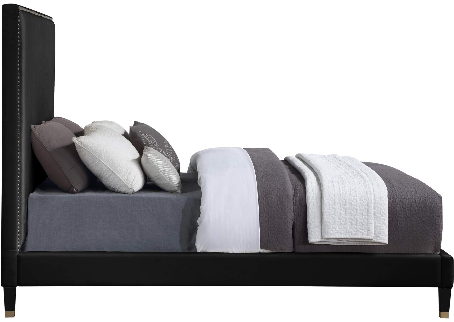 Harlie Black Velvet Queen Bed,Meridian Furniture