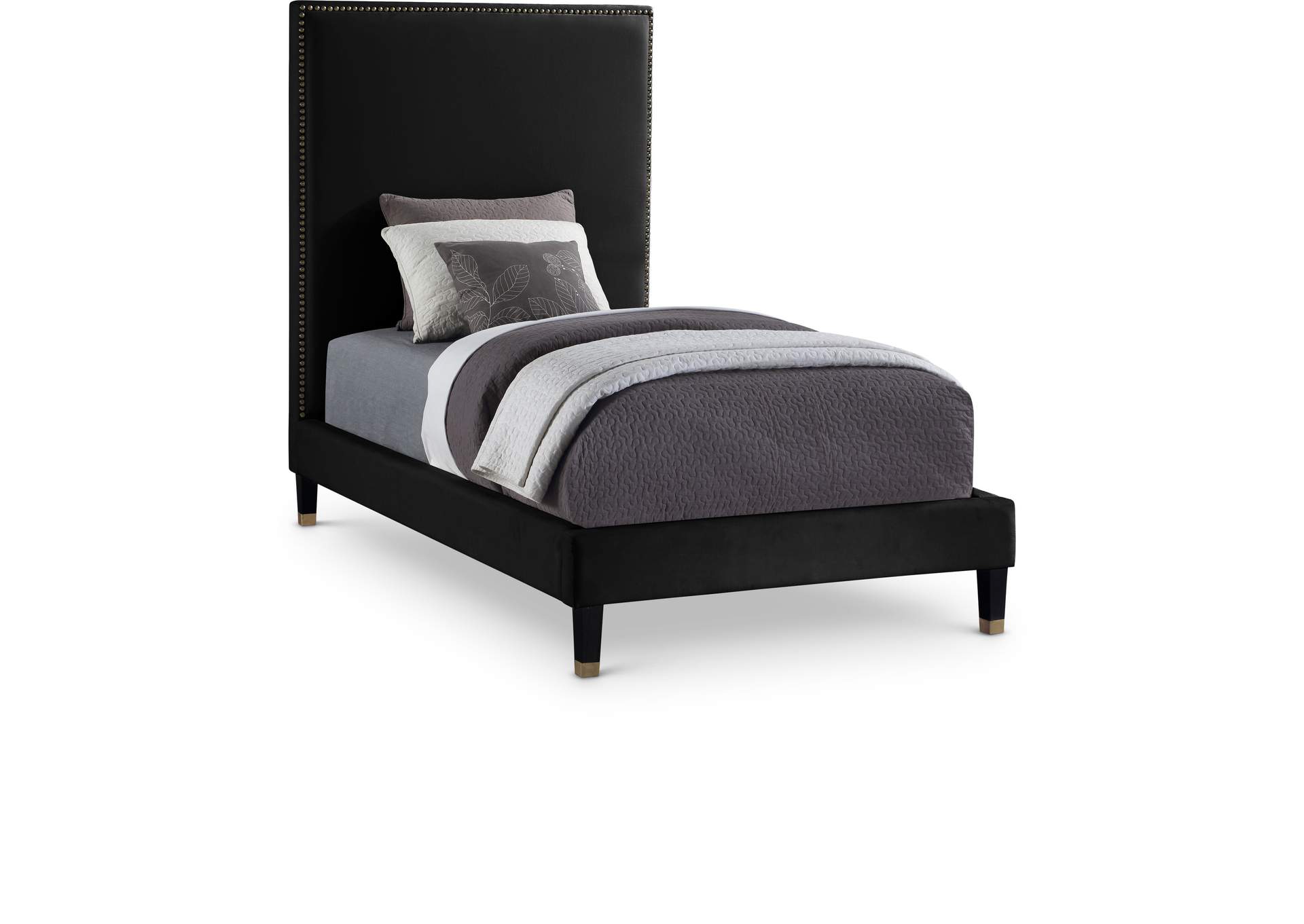 Harlie Black Velvet Twin Bed,Meridian Furniture