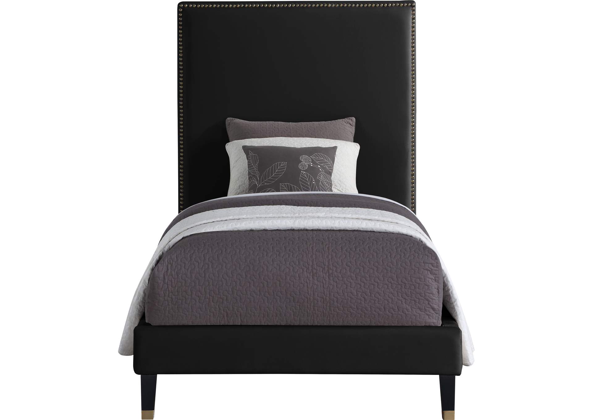 Harlie Black Velvet Twin Bed,Meridian Furniture